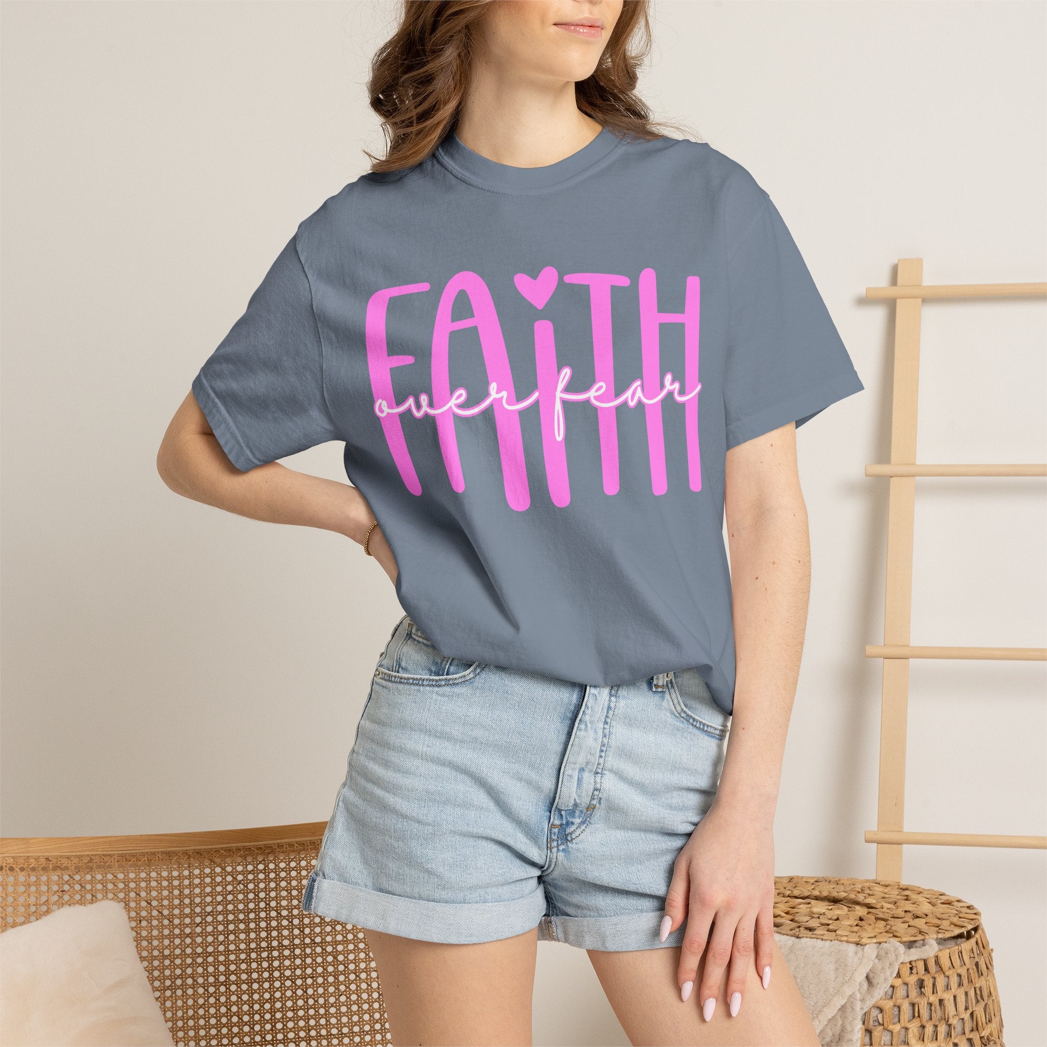 Faith Heart T-Shirt — Pink Script Faithful Tee for Women & Teens