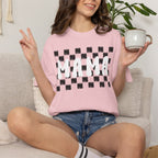 Mama Checkered T‑Shirt — Retro Mom Graphic Tee (Burnt Orange)