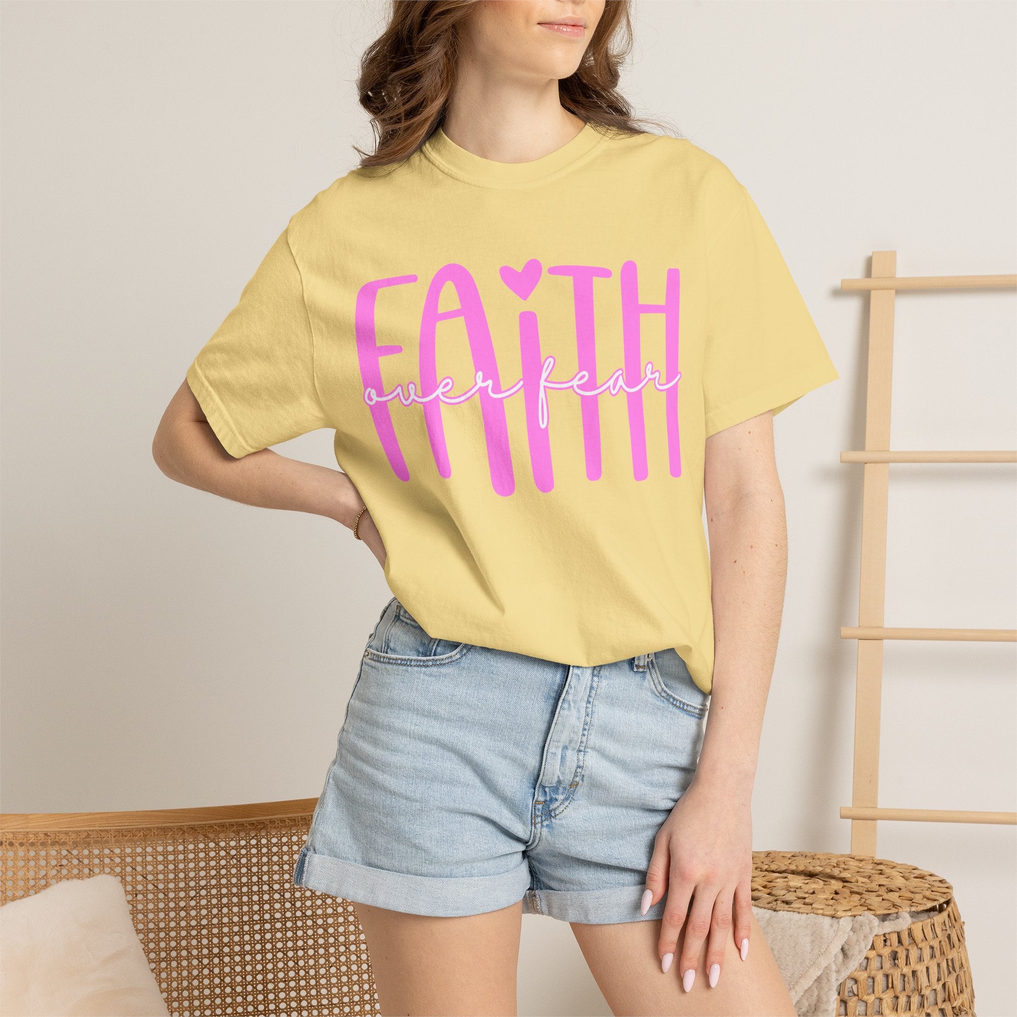 Faith Heart T-Shirt — Pink Script Faithful Tee for Women & Teens