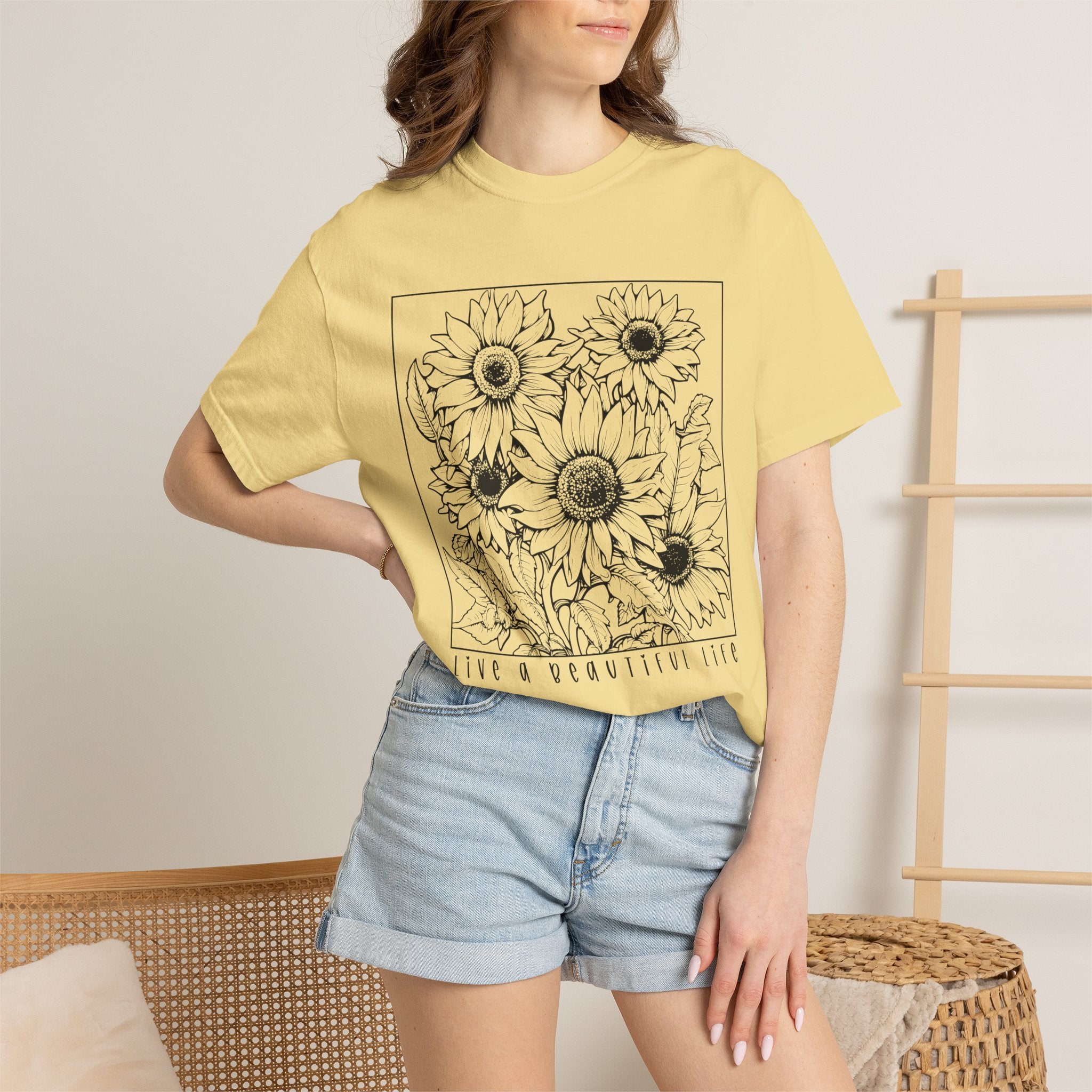 Sunflower Sketch T-Shirt — Live a Beautiful Life Graphic Tee