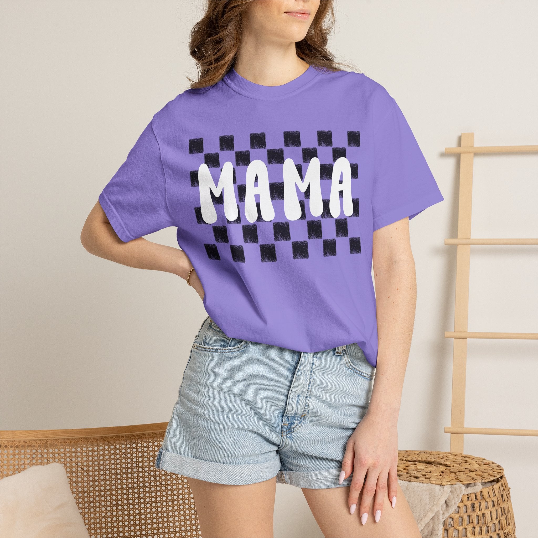 Mama Checkerboard T-Shirt — Retro Plaid Graphic Tee for Moms