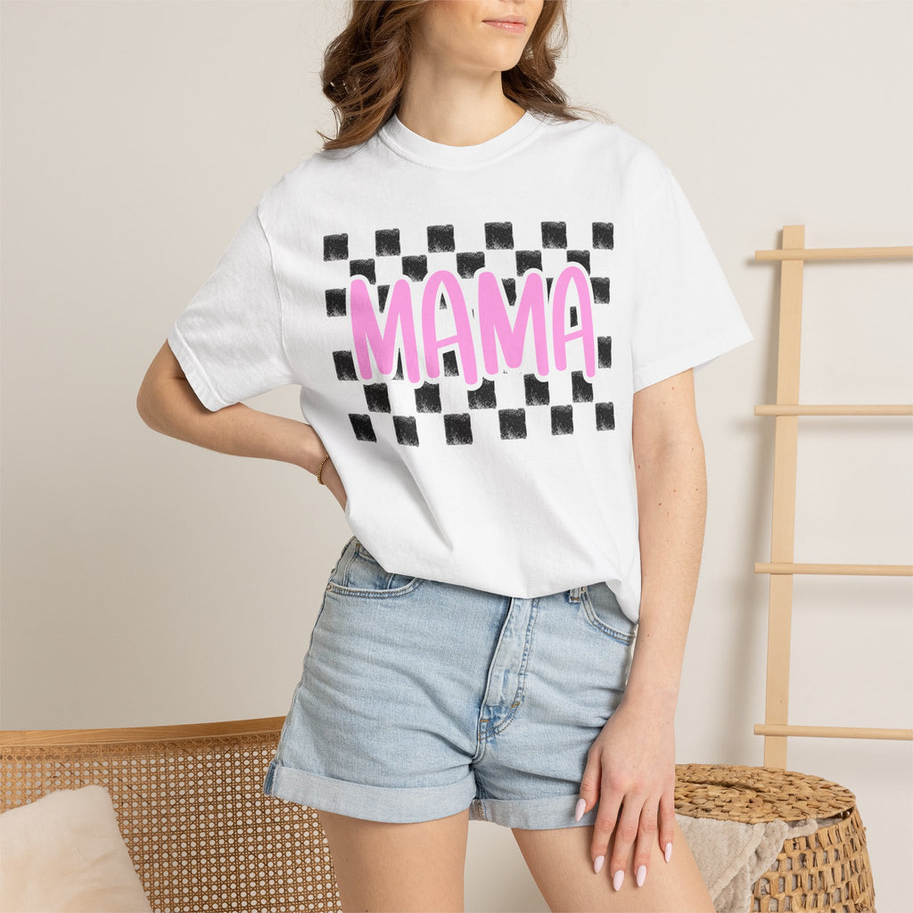 Mama Checkerboard T-Shirt — Pink Retro Mom Tee