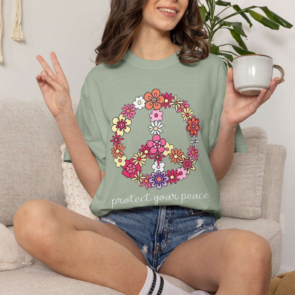 Peace Flower T-Shirt — "Protect Your Peace" Floral Peace Sign Tee