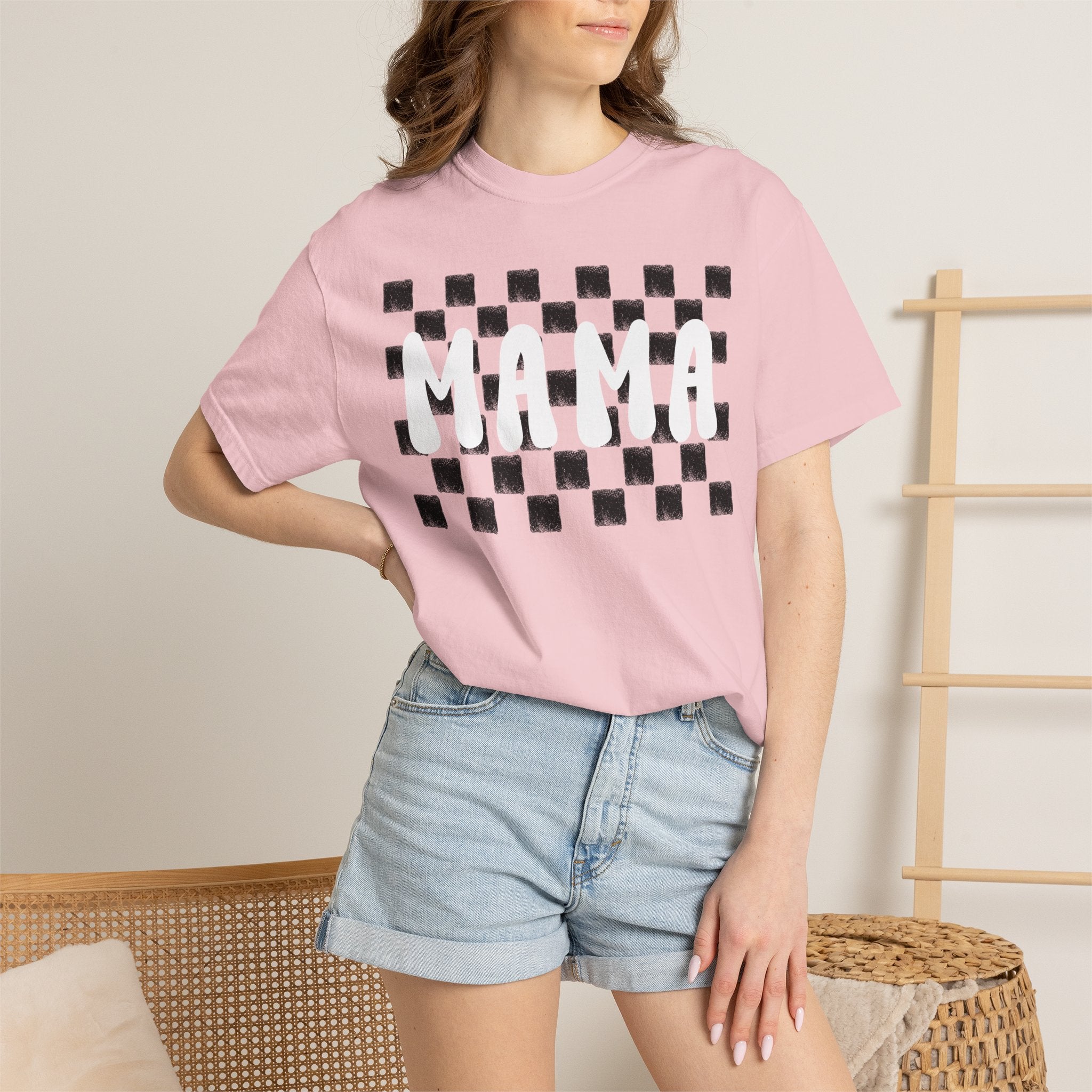 Mama Checkerboard T-Shirt — Retro Plaid Graphic Tee for Moms