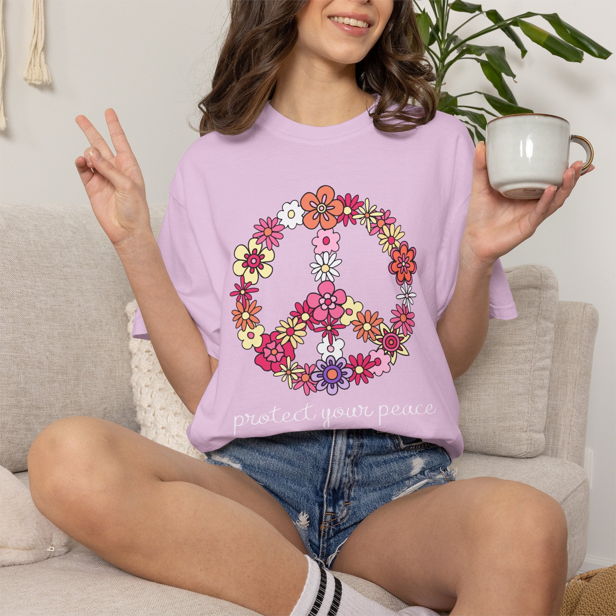 Peace Flower T-Shirt — "Protect Your Peace" Floral Peace Sign Tee