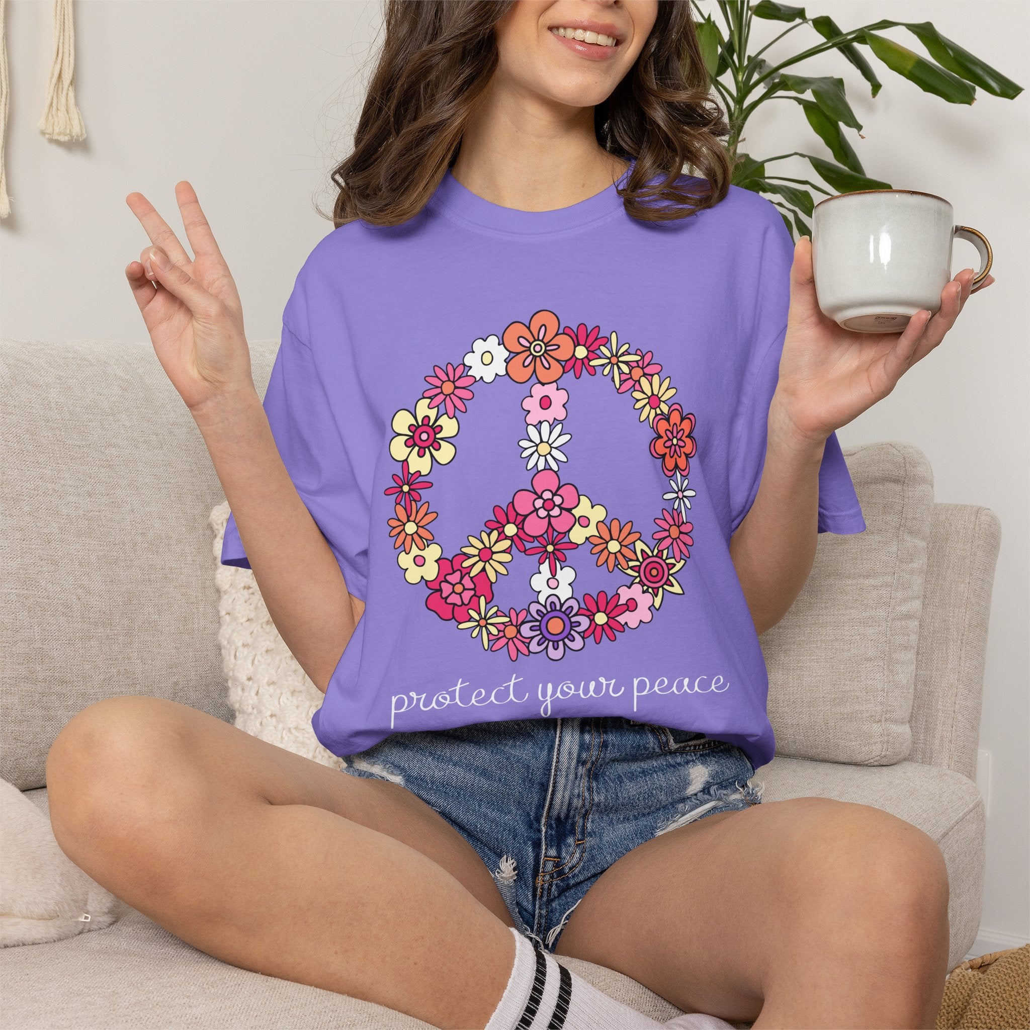Peace Flower T-Shirt — "Protect Your Peace" Floral Peace Sign Tee