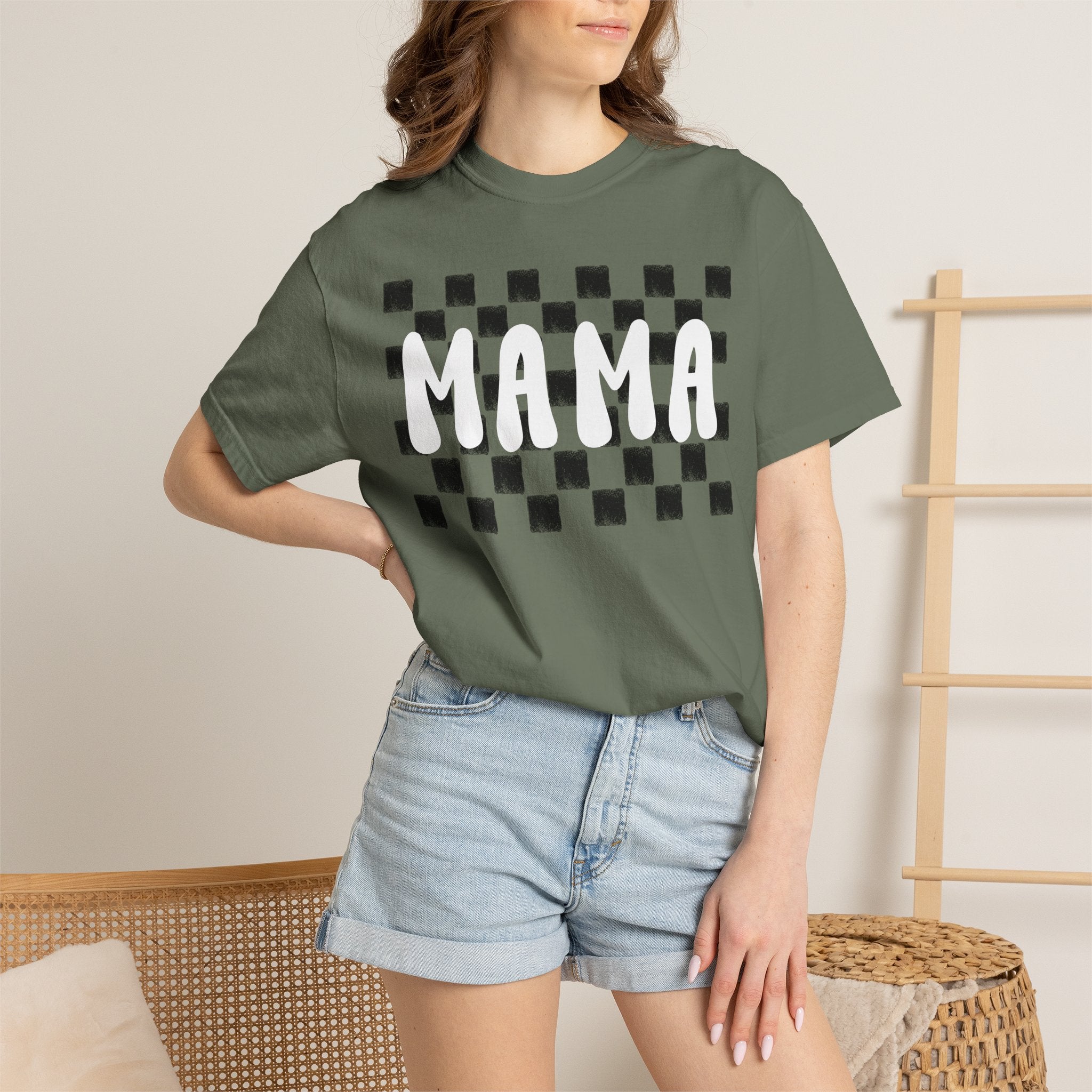 Mama Checkerboard T-Shirt — Retro Plaid Graphic Tee for Moms