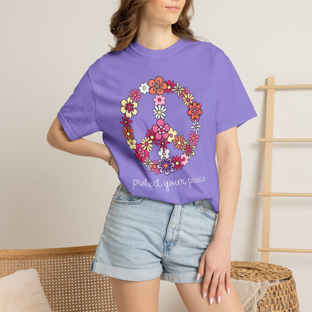 Peace Floral T-Shirt — "Protect Your Peace" Vintage Flower Peace Sign Tee