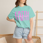 Faith Heart T-Shirt — Pink Script Faithful Tee for Women & Teens