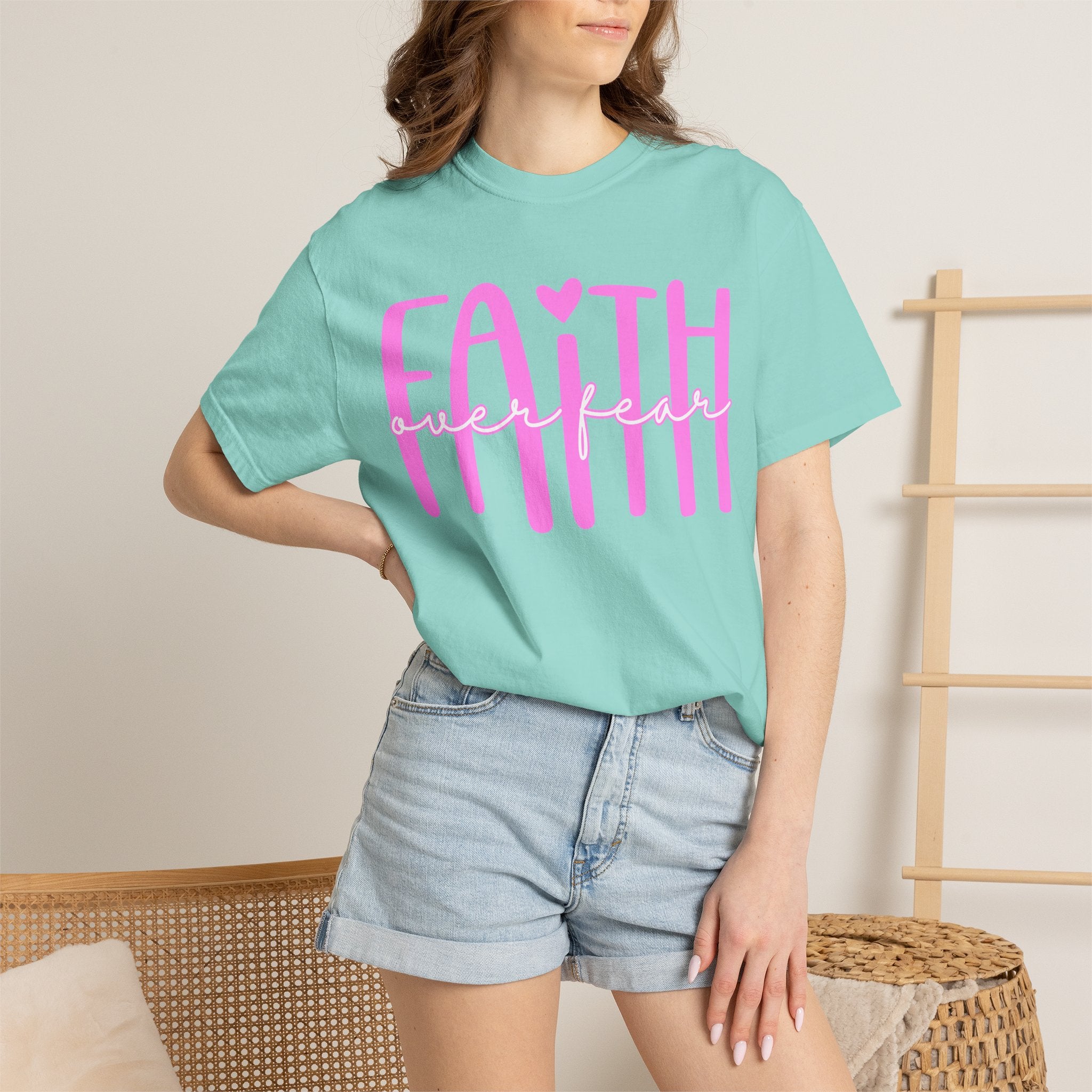 Faith Heart T-Shirt — Pink Script Faithful Tee for Women & Teens