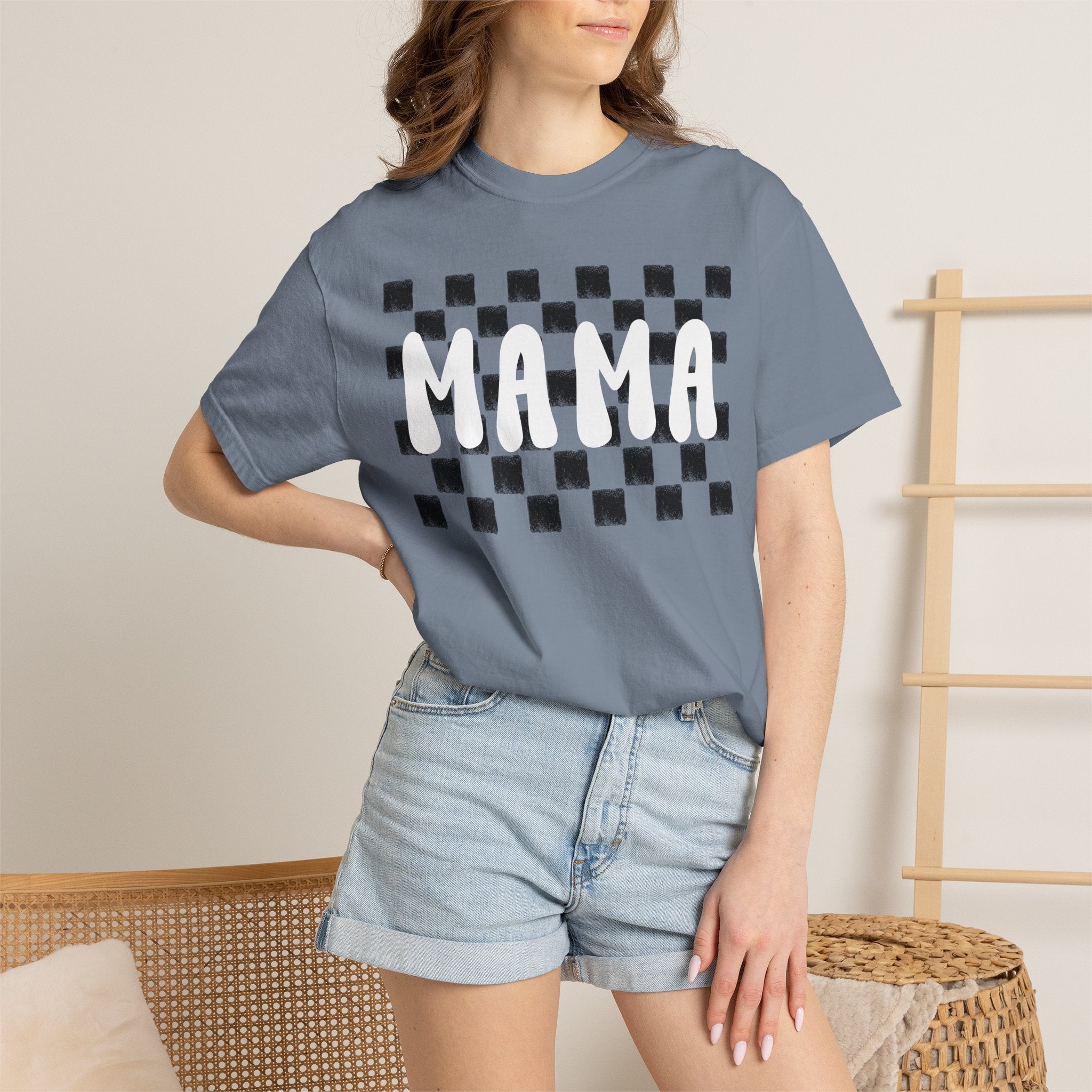 Mama Checkerboard T-Shirt — Retro Plaid Graphic Tee for Moms