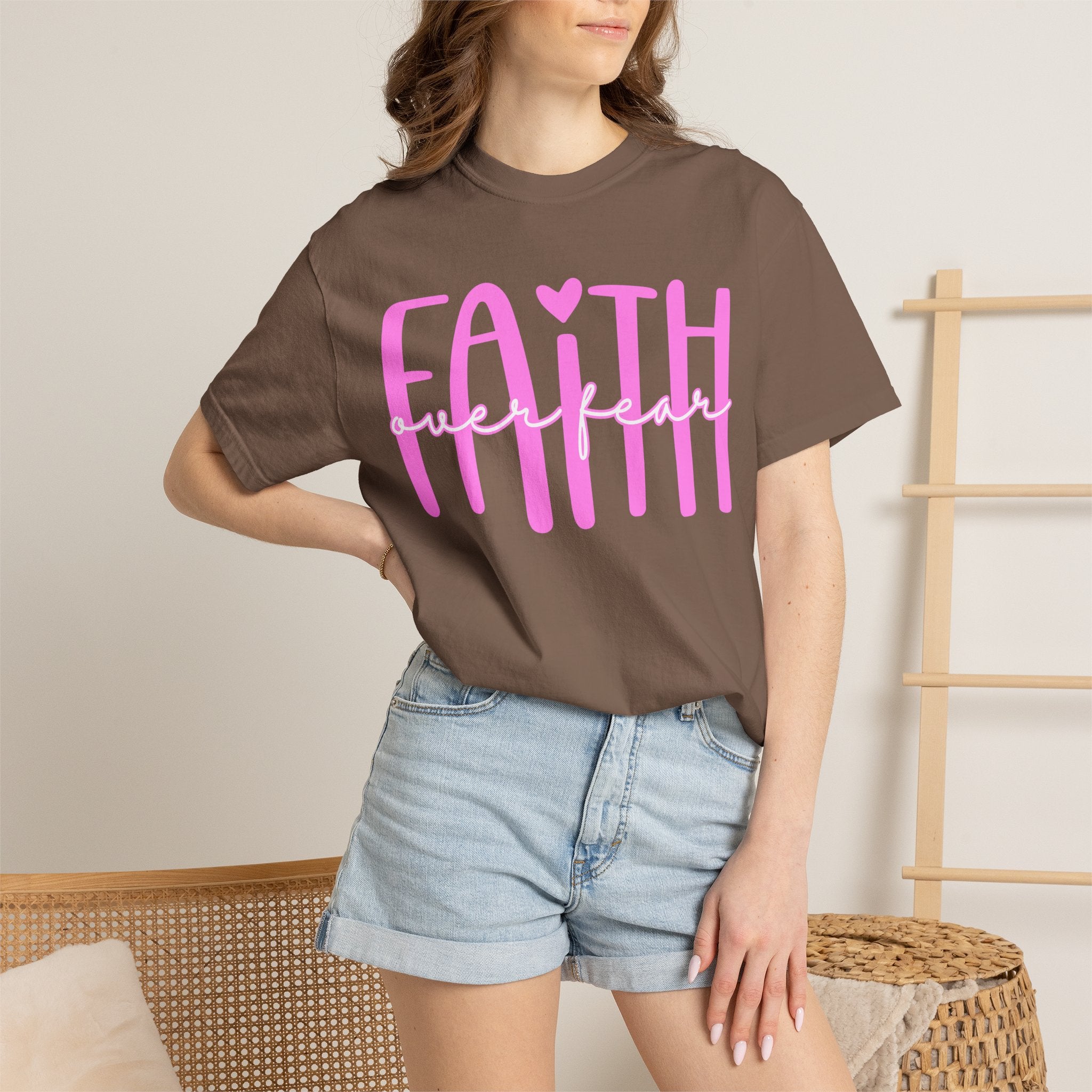 Faith Heart T-Shirt — Pink Script Faithful Tee for Women & Teens