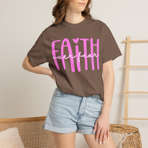 Faith Heart T-Shirt — Pink Script Faithful Tee for Women & Teens