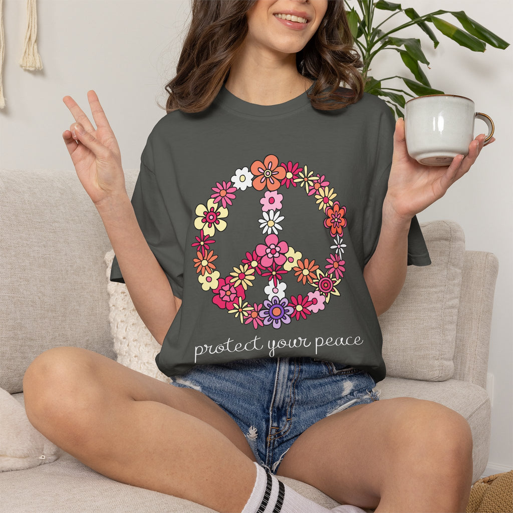 Peace Flower T-Shirt — "Protect Your Peace" Floral Peace Sign Tee