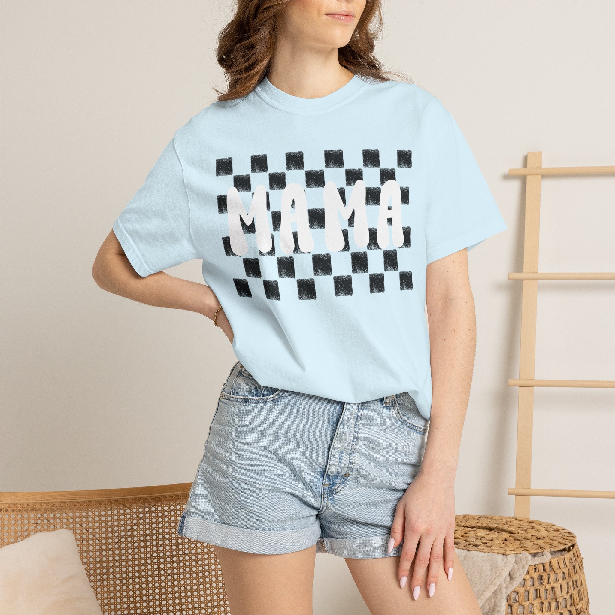 Mama Checkerboard T-Shirt — Retro Plaid Graphic Tee for Moms
