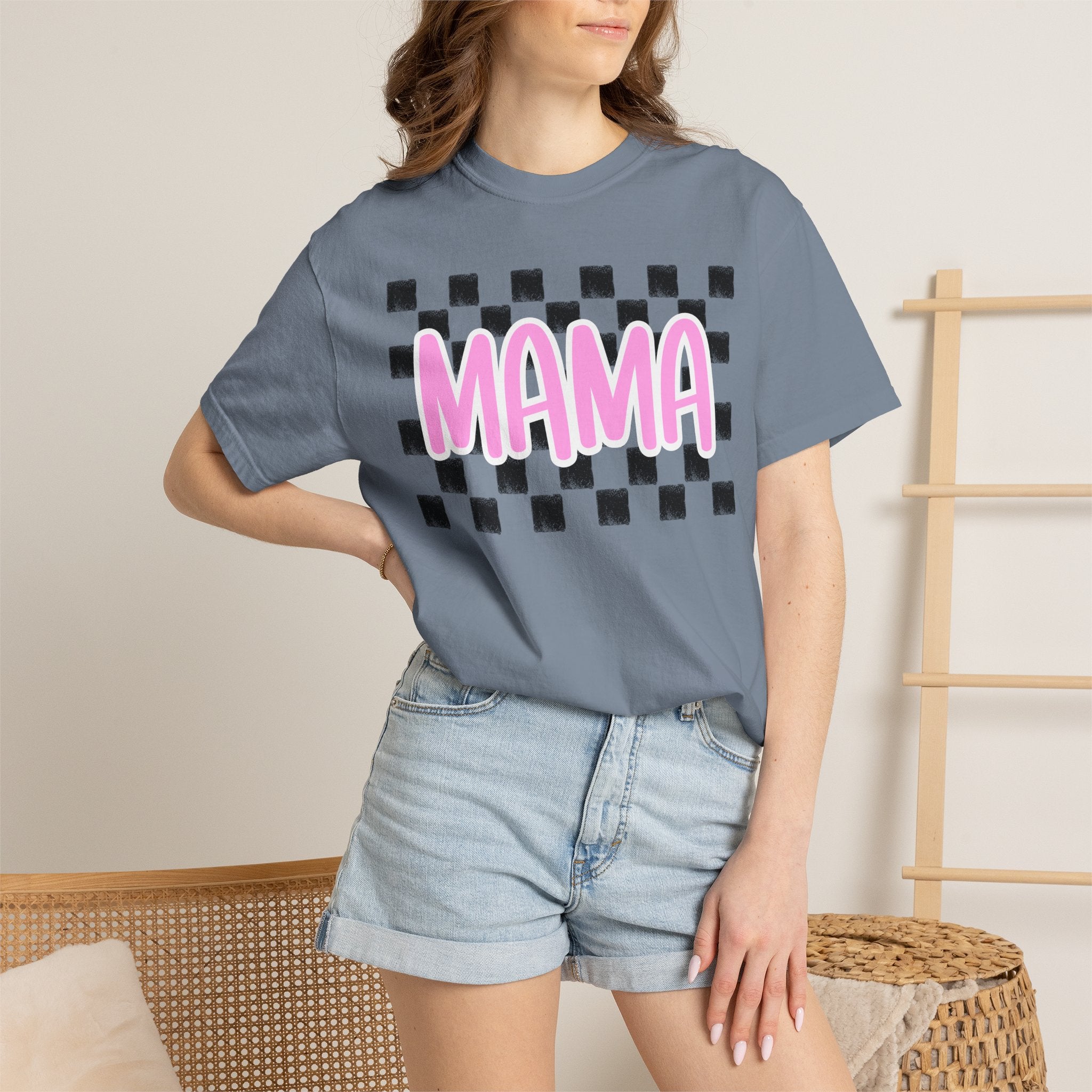 Mama Checkerboard T-Shirt — Pink Retro Mom Tee