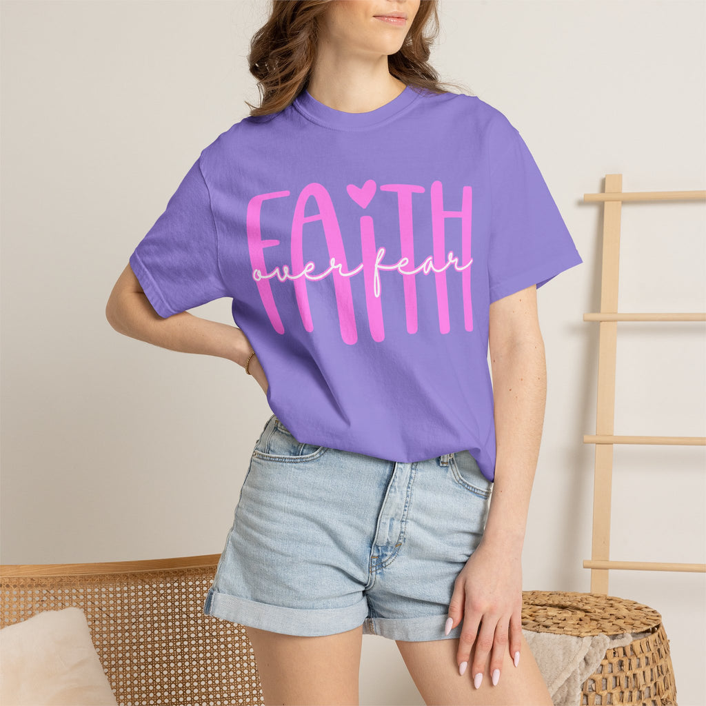 Faith Heart T-Shirt — Pink Script Faithful Tee for Women & Teens