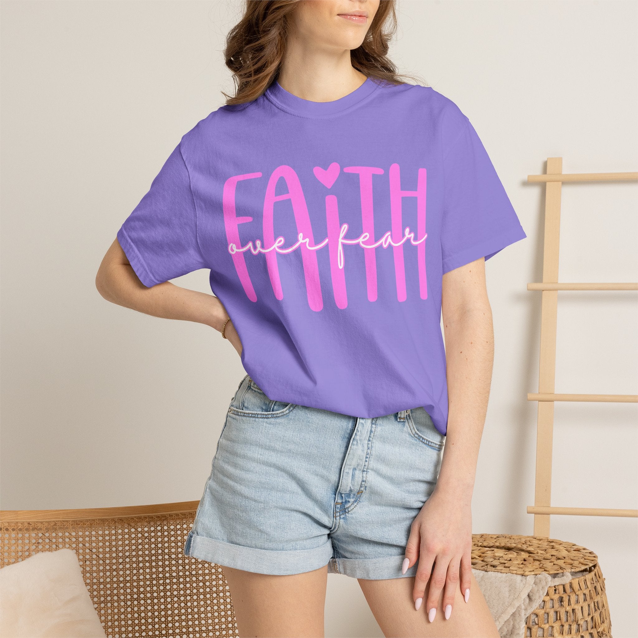 Faith Heart T-Shirt — Pink Script Faithful Tee for Women & Teens