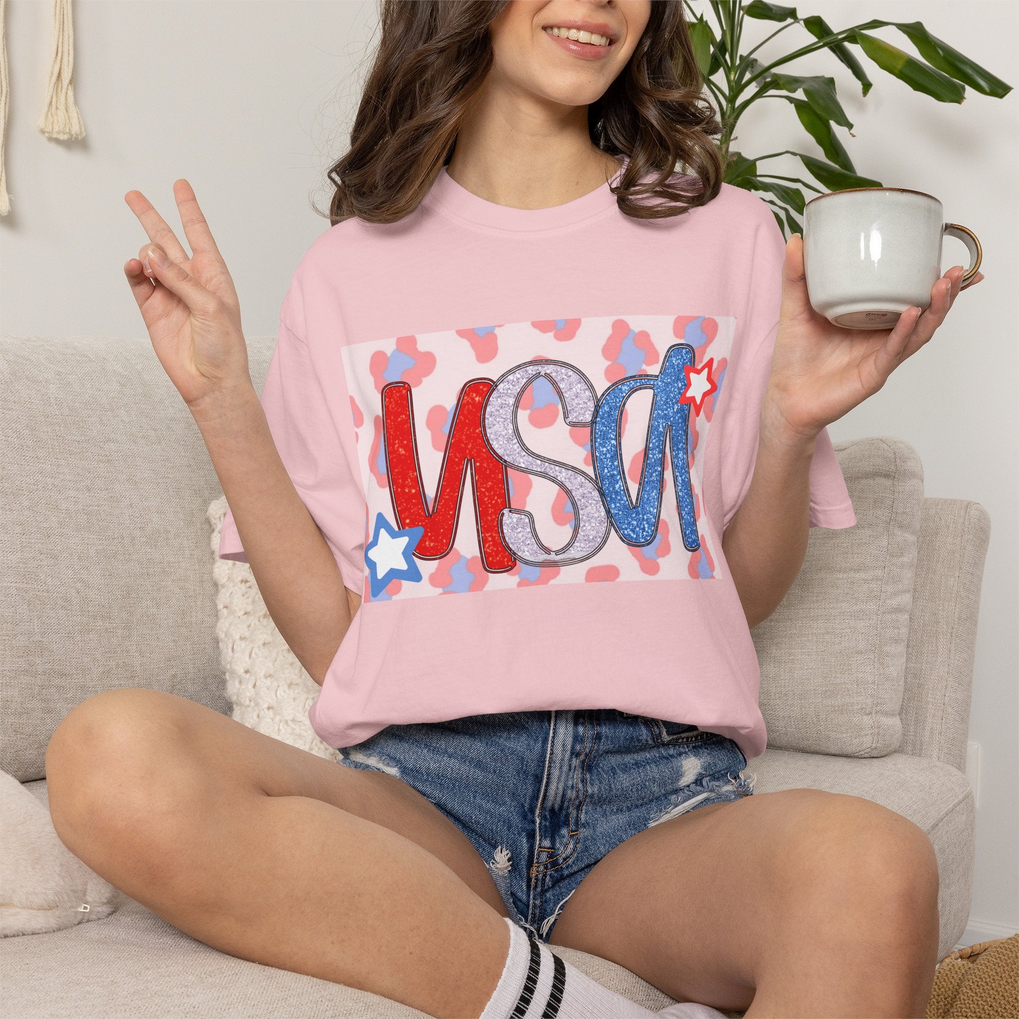 USA Patriotic T-Shirt — Red White Blue Graphic Tee with Stars