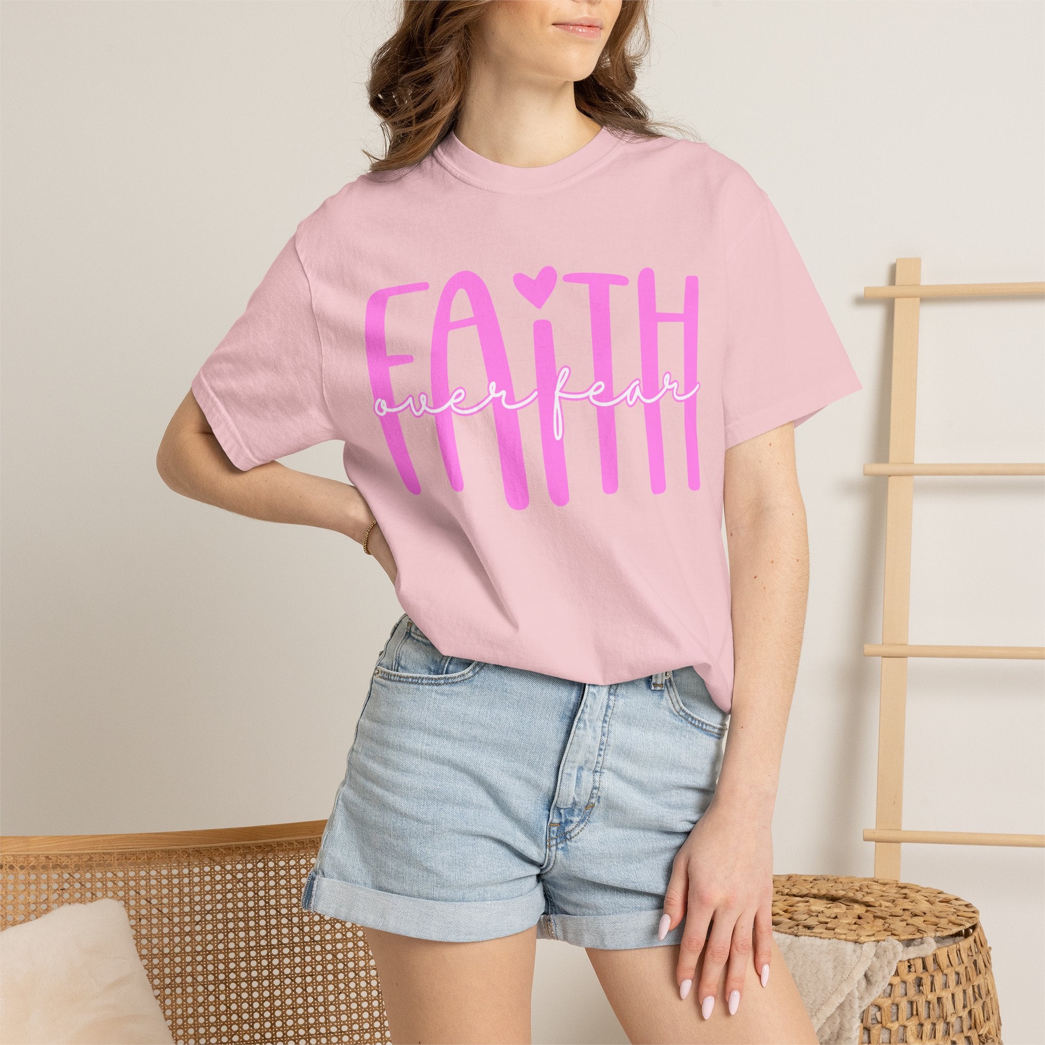 Faith Heart T-Shirt — Pink Script Faithful Tee for Women & Teens