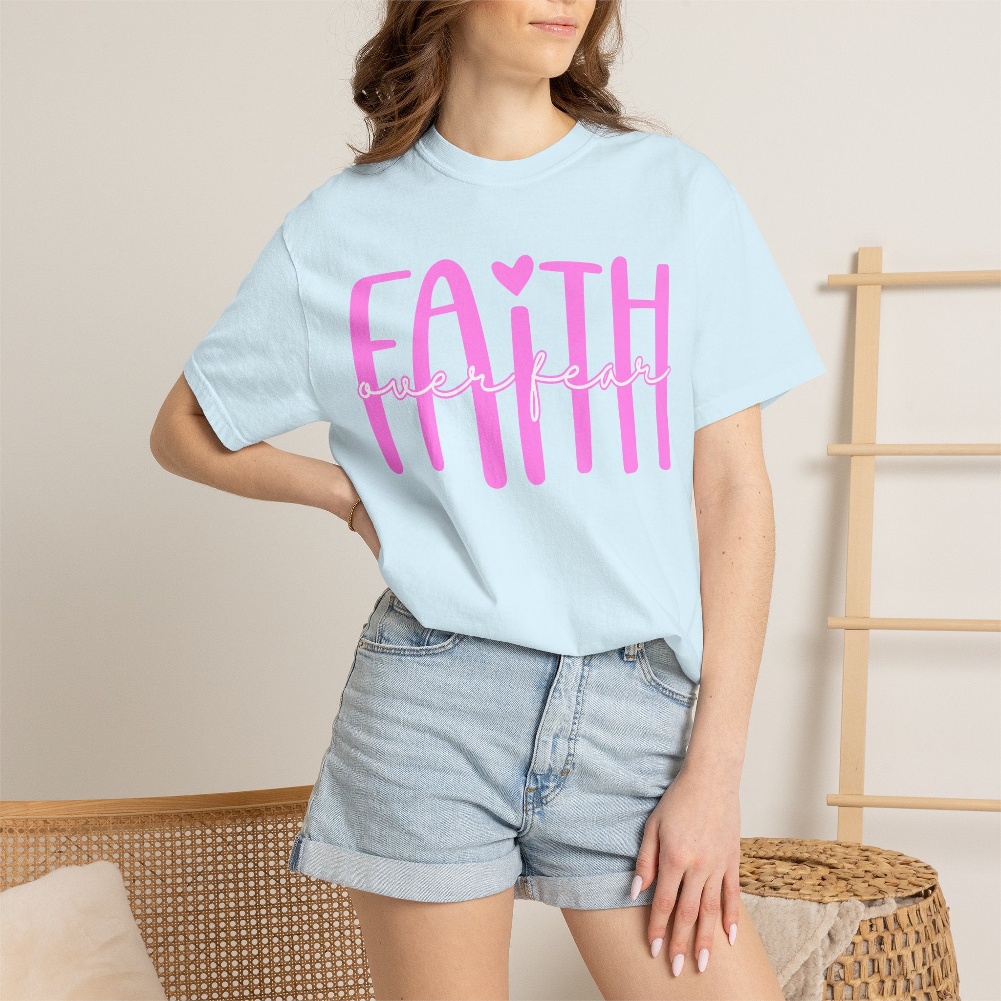 Faith Heart T-Shirt — Pink Script Faithful Tee for Women & Teens