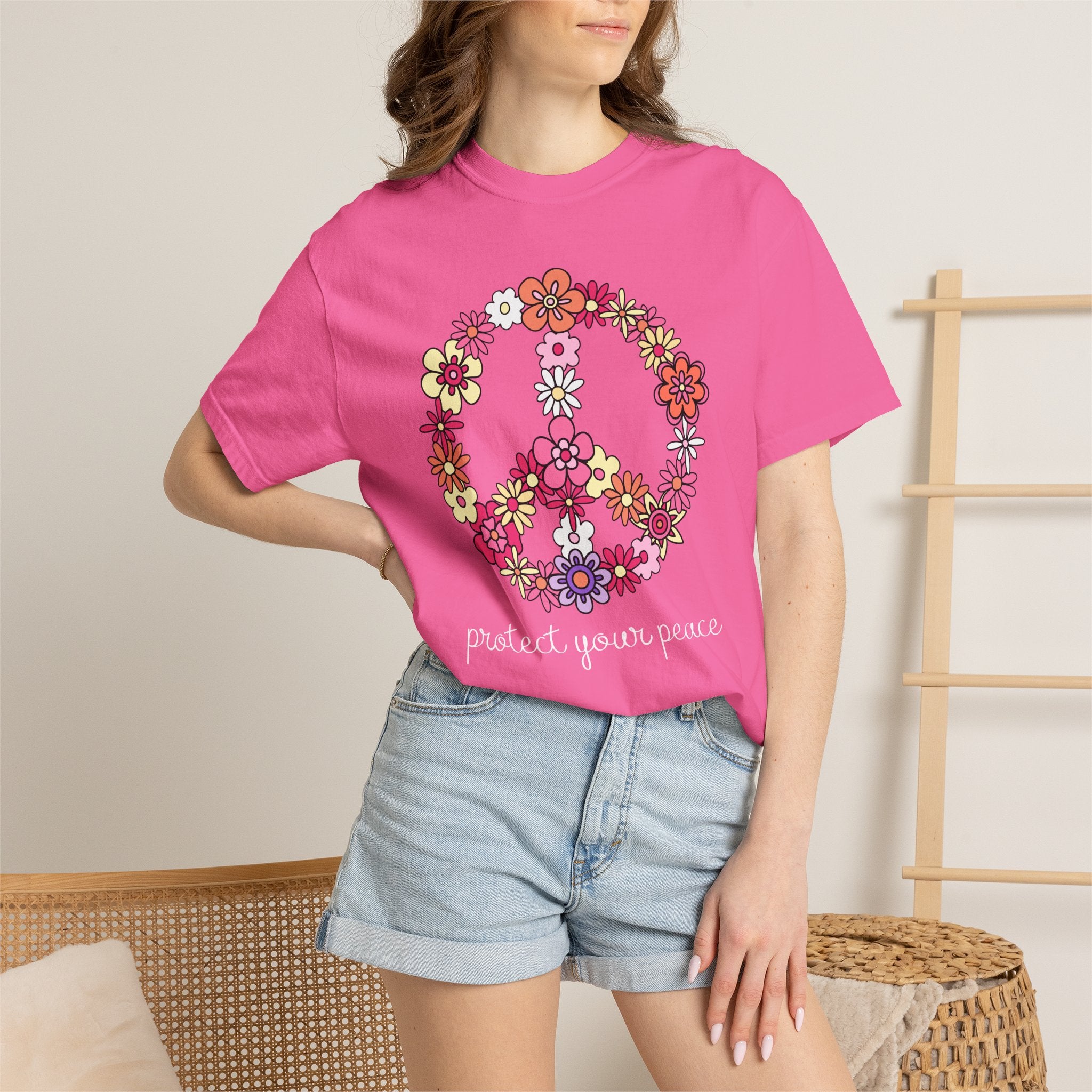 Peace Floral T-Shirt — "Protect Your Peace" Vintage Flower Peace Sign Tee