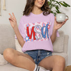 USA Patriotic T-Shirt — Red White Blue Graphic Tee with Stars