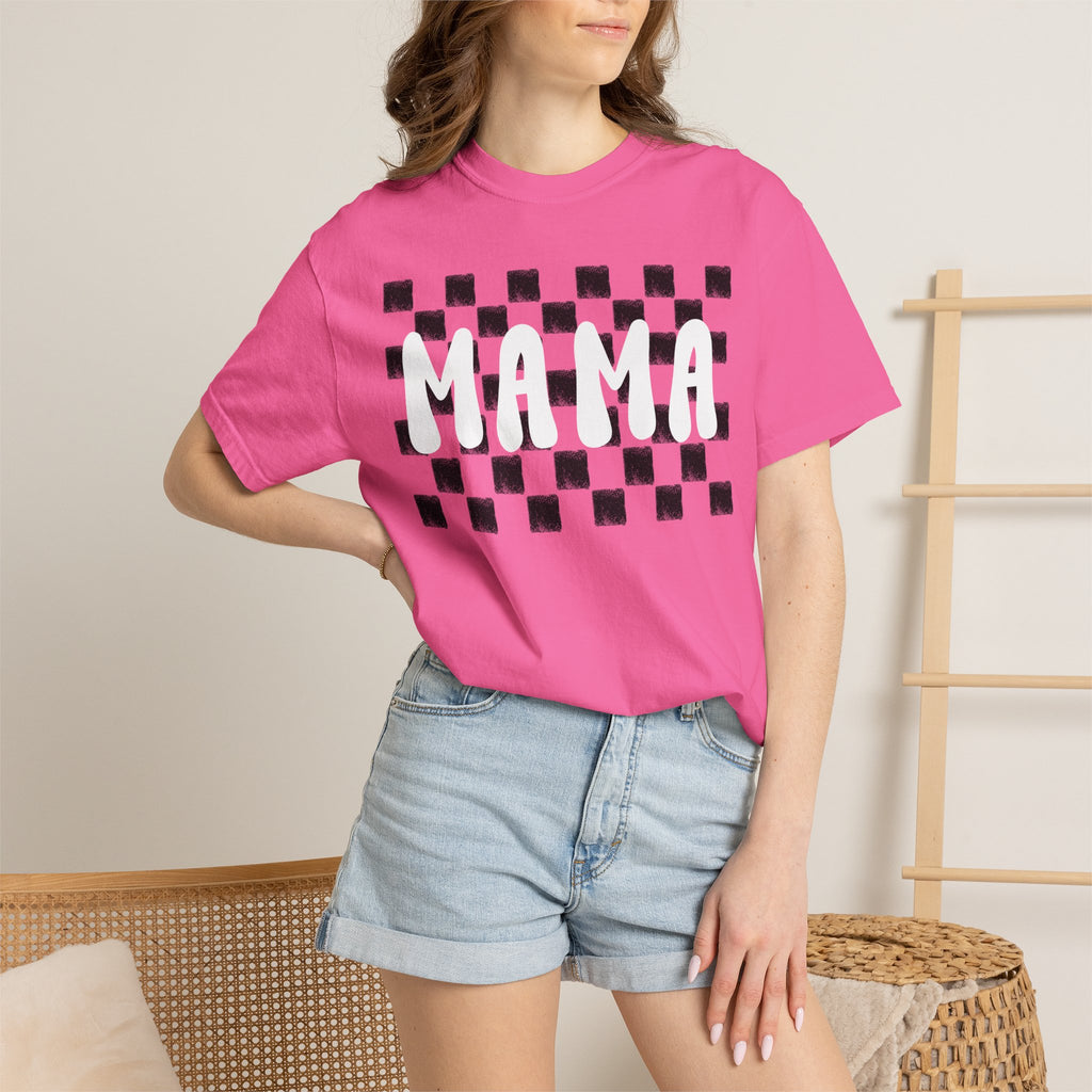Mama Checkerboard T-Shirt — Retro Plaid Graphic Tee for Moms
