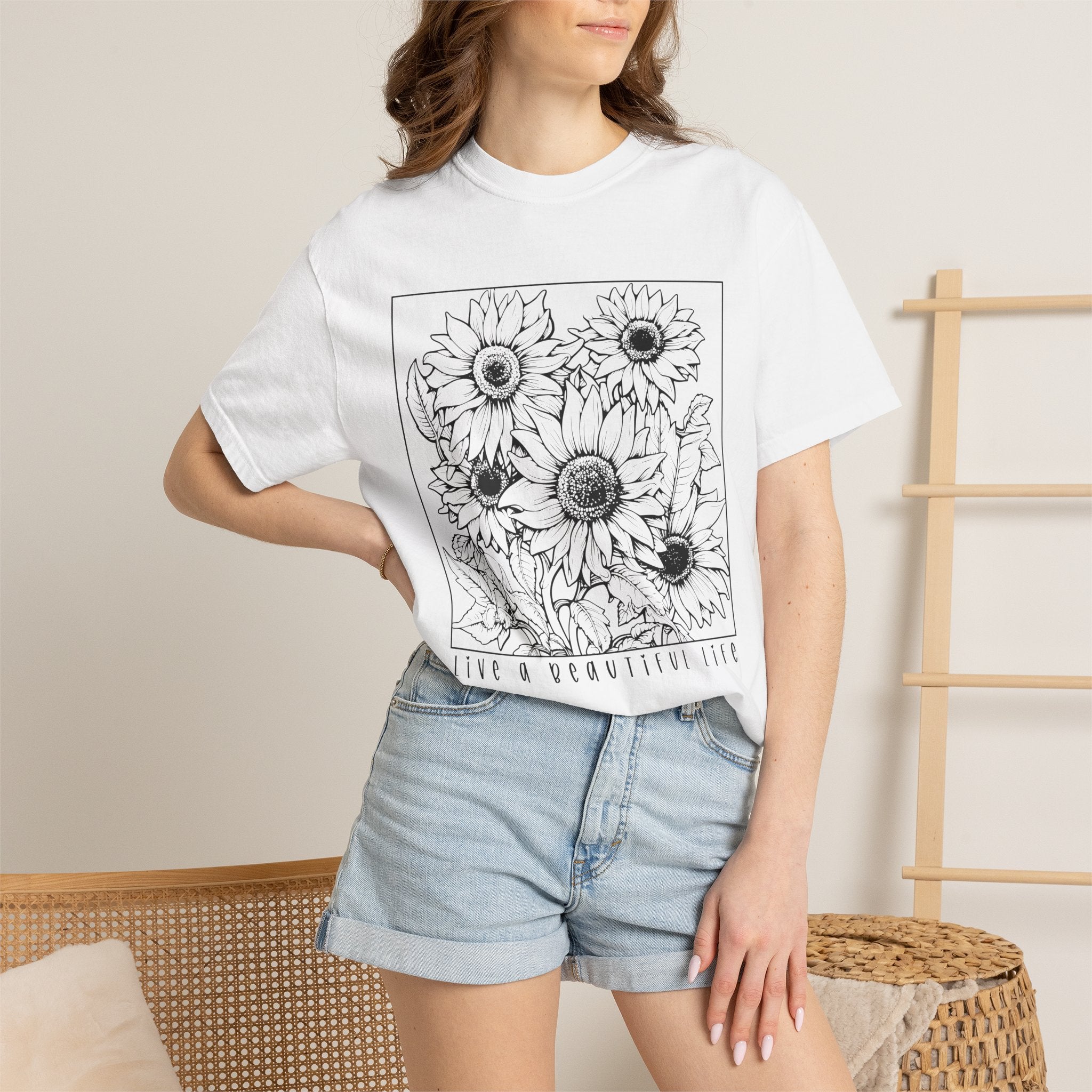 Sunflower Sketch T-Shirt — Live a Beautiful Life Graphic Tee