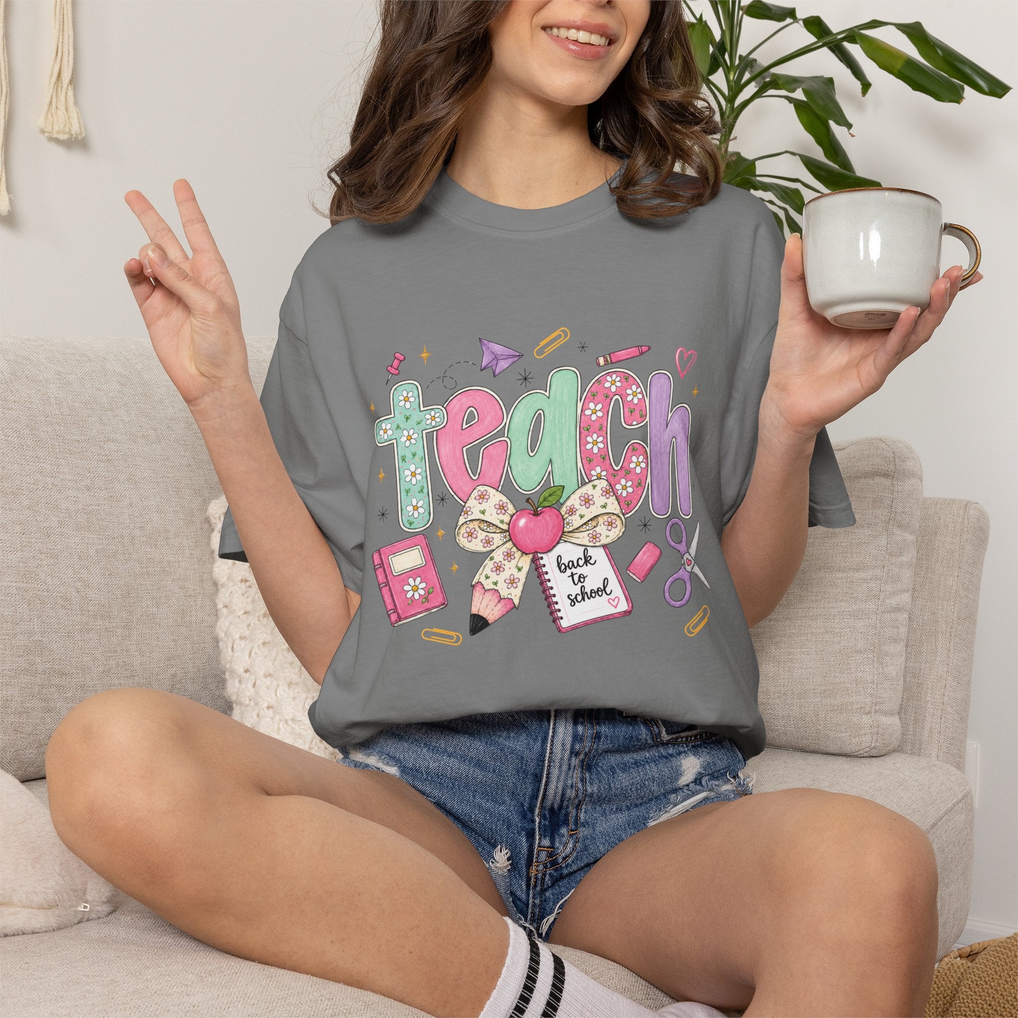 Teacher Life T-Shirt — Cute School Supplies "Teach" Graphic Tee