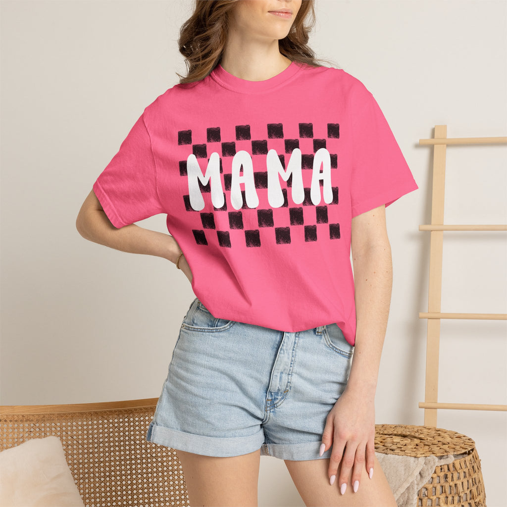 Mama Checkerboard T-Shirt — Retro Plaid Graphic Tee for Moms