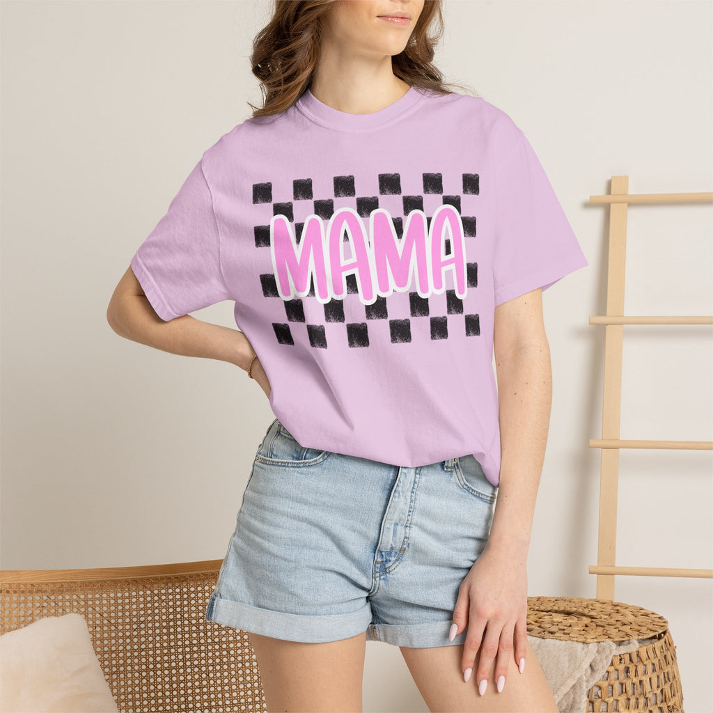 Mama Checkerboard T-Shirt — Pink Retro Mom Tee