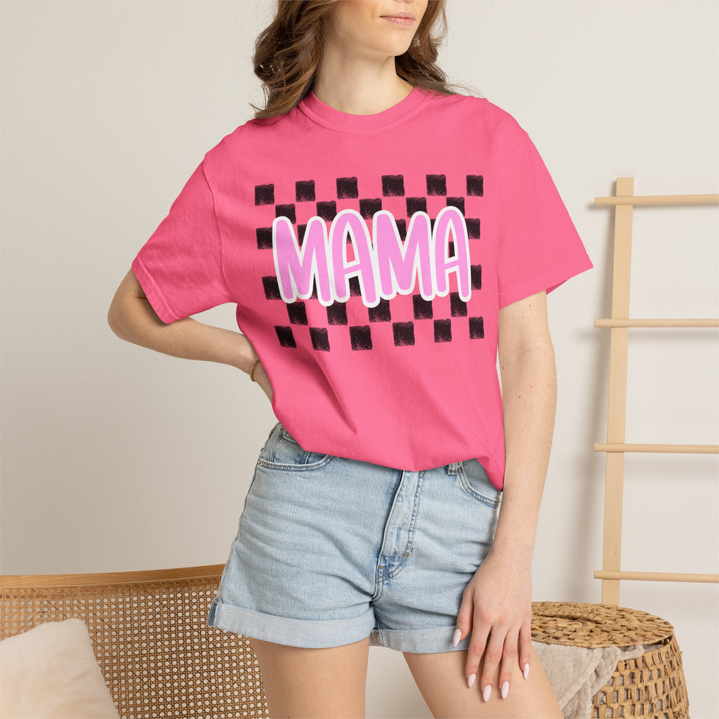 Mama Checkerboard T-Shirt — Pink Retro Mom Tee