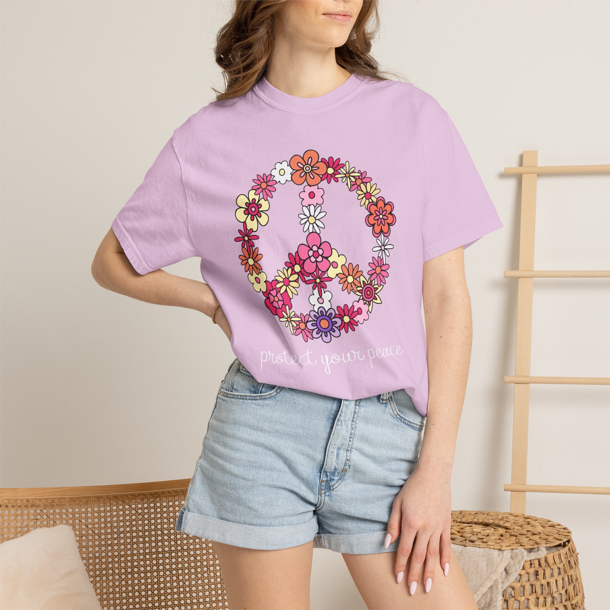 Peace Floral T-Shirt — "Protect Your Peace" Vintage Flower Peace Sign Tee