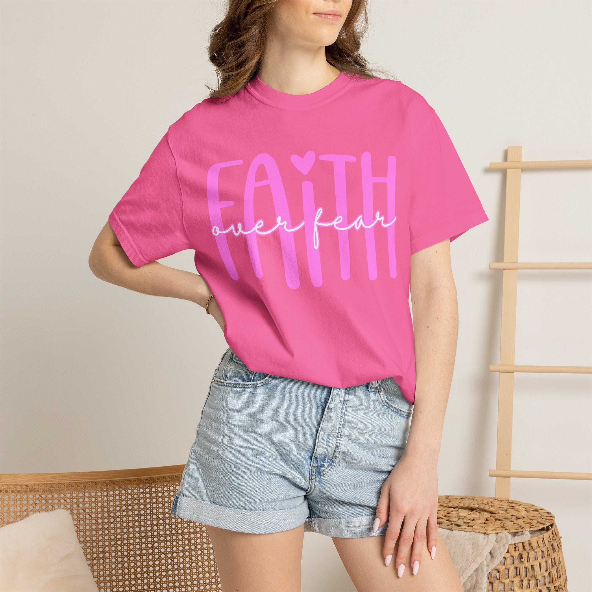 Faith Heart T-Shirt — Pink Script Faithful Tee for Women & Teens