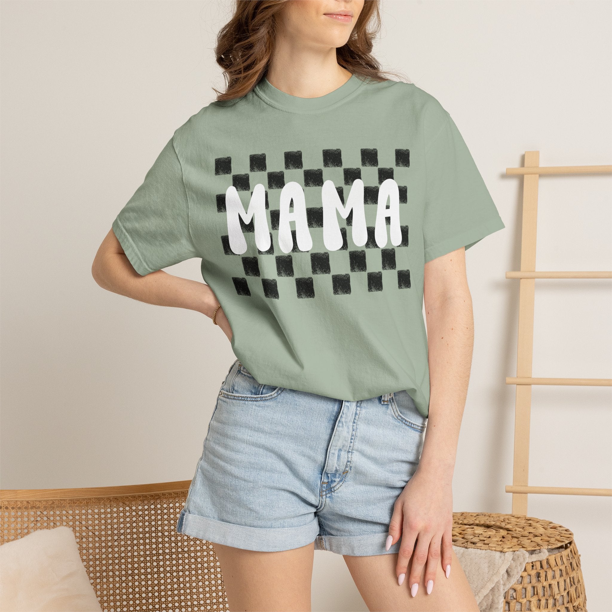 Mama Checkerboard T-Shirt — Retro Plaid Graphic Tee for Moms