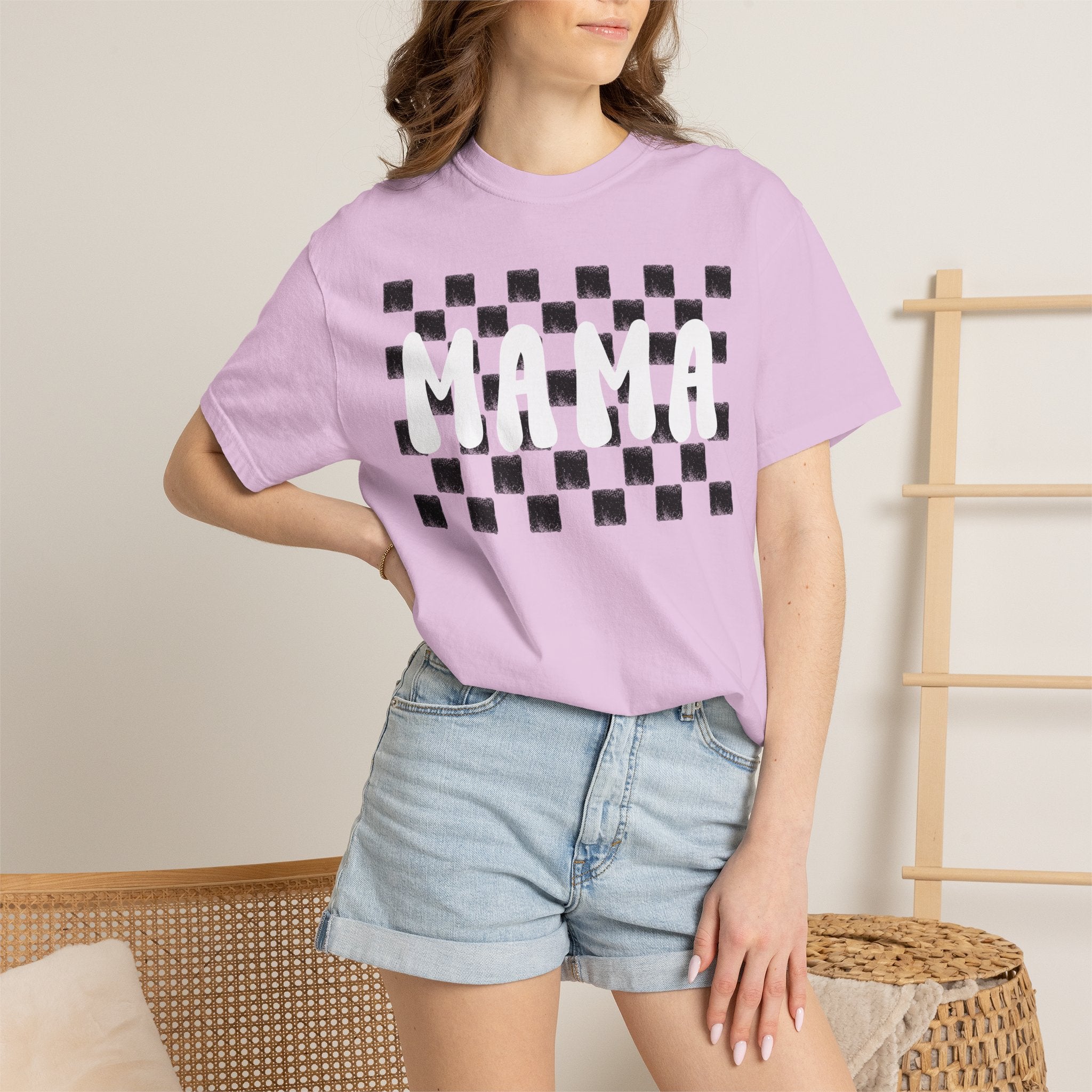 Mama Checkerboard T-Shirt — Retro Plaid Graphic Tee for Moms