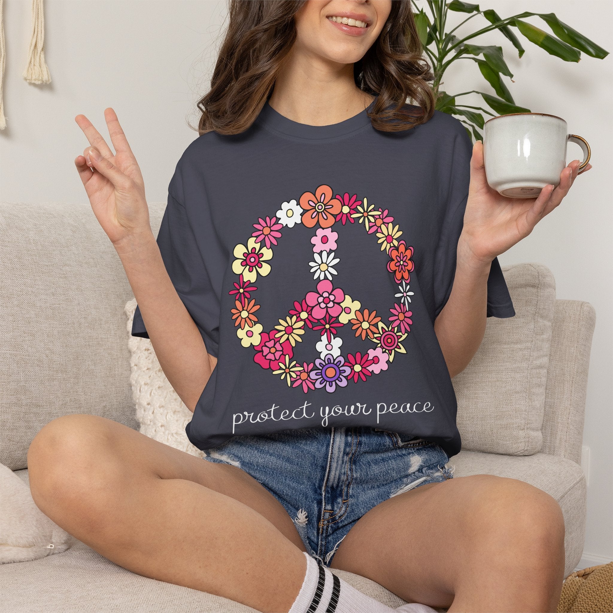 Peace Flower T-Shirt — "Protect Your Peace" Floral Peace Sign Tee