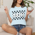 Mama Checkered T‑Shirt — Retro Mom Graphic Tee (Burnt Orange)