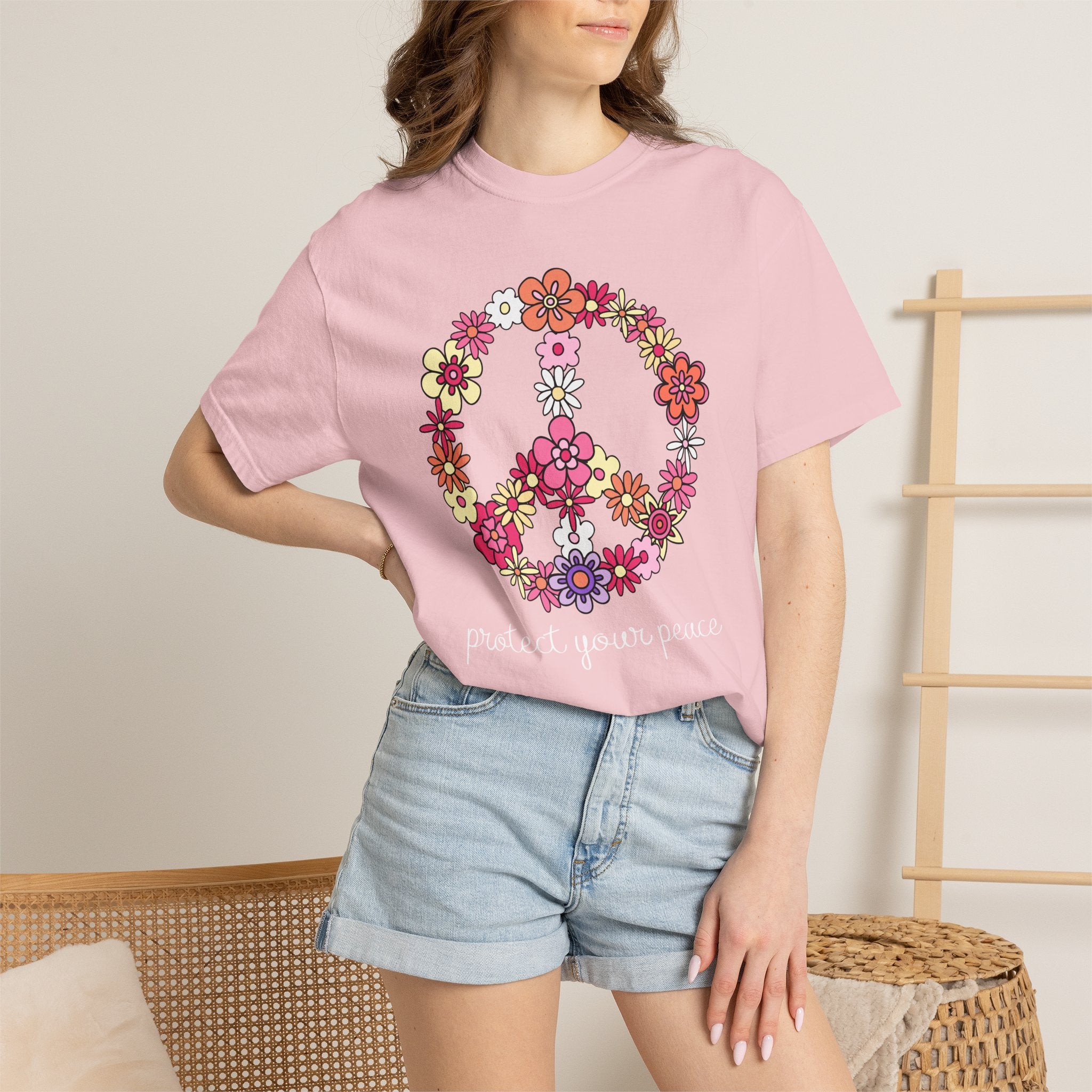 Peace Floral T-Shirt — "Protect Your Peace" Vintage Flower Peace Sign Tee
