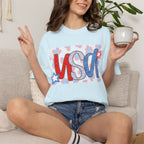 USA Patriotic T-Shirt — Red White Blue Graphic Tee with Stars
