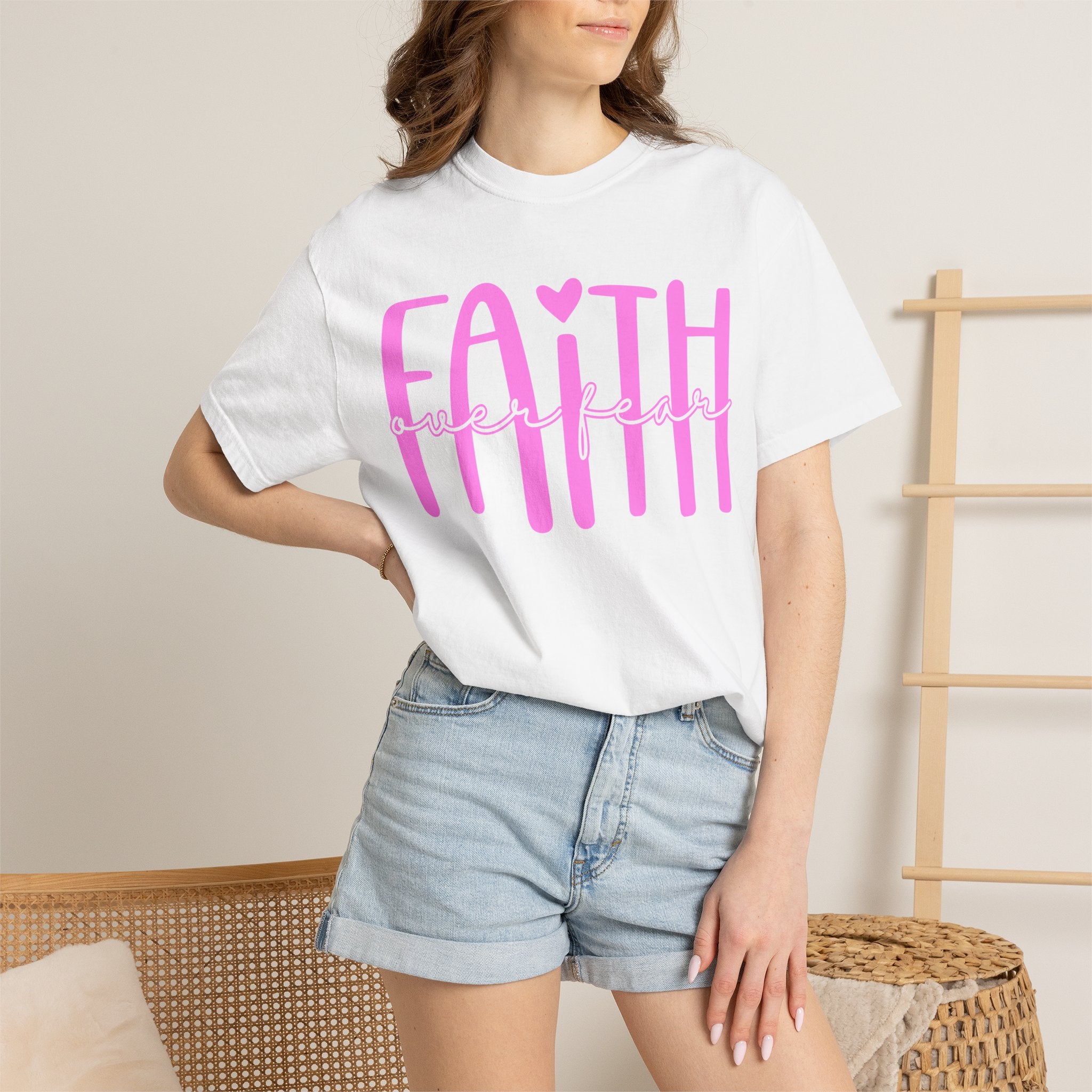 Faith Heart T-Shirt — Pink Script Faithful Tee for Women & Teens