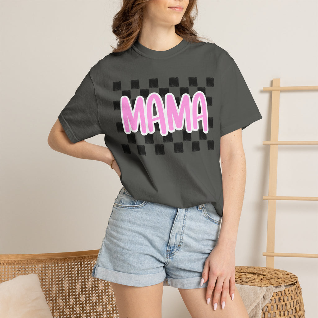 Mama Checkerboard T-Shirt — Pink Retro Mom Tee