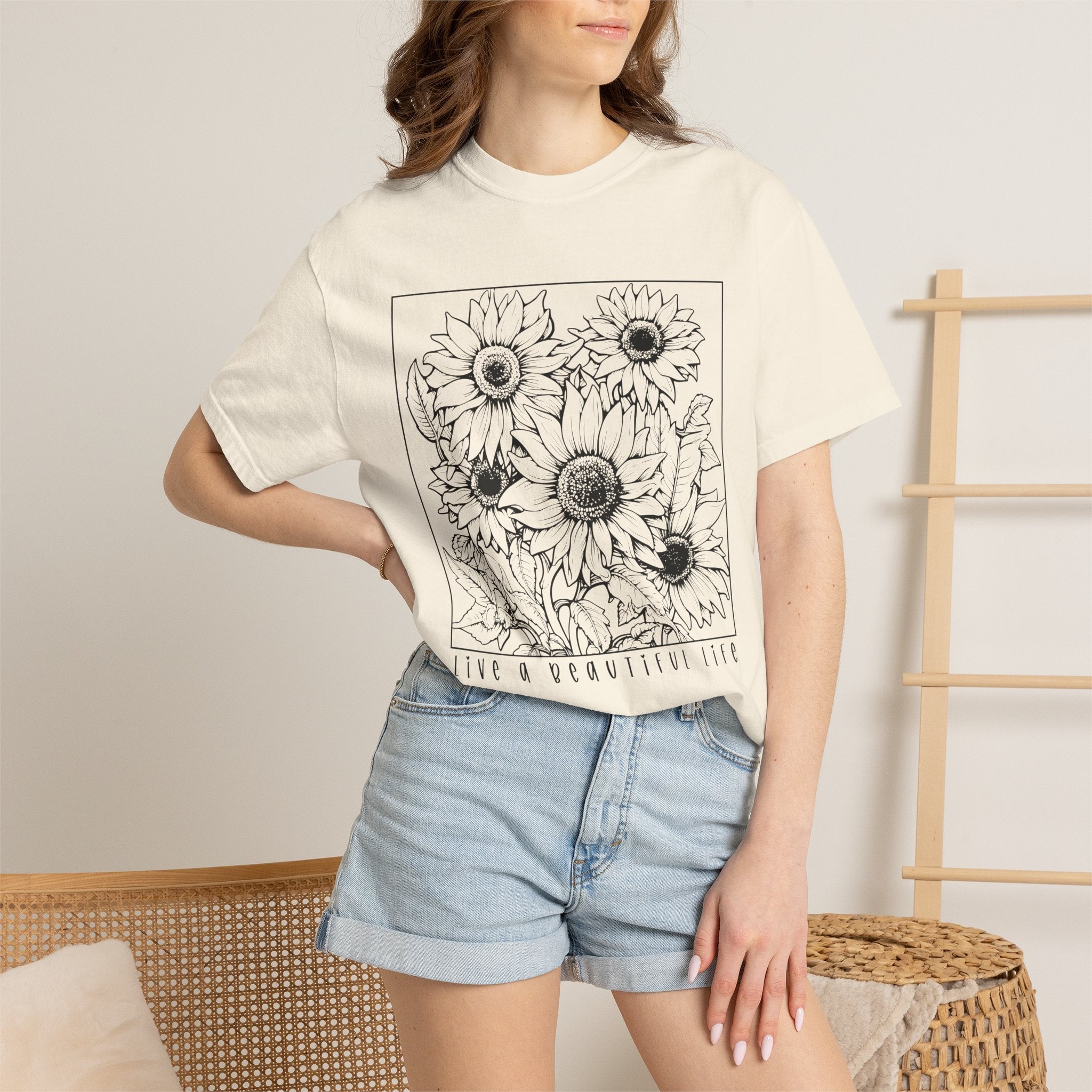 Sunflower Sketch T-Shirt — Live a Beautiful Life Graphic Tee