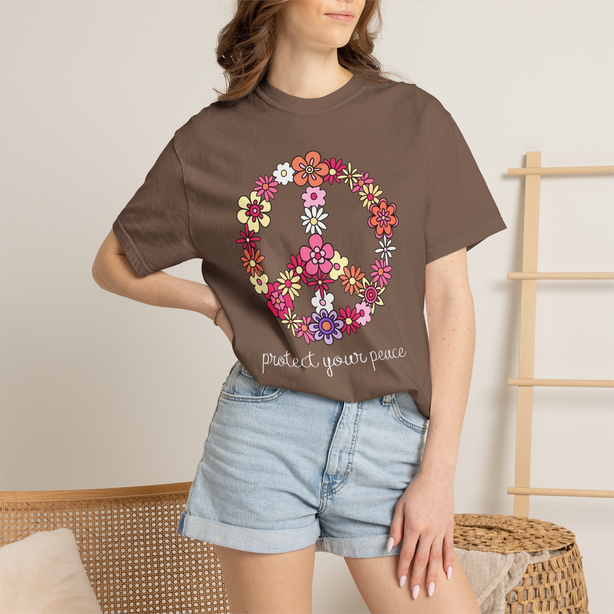 Peace Floral T-Shirt — "Protect Your Peace" Vintage Flower Peace Sign Tee