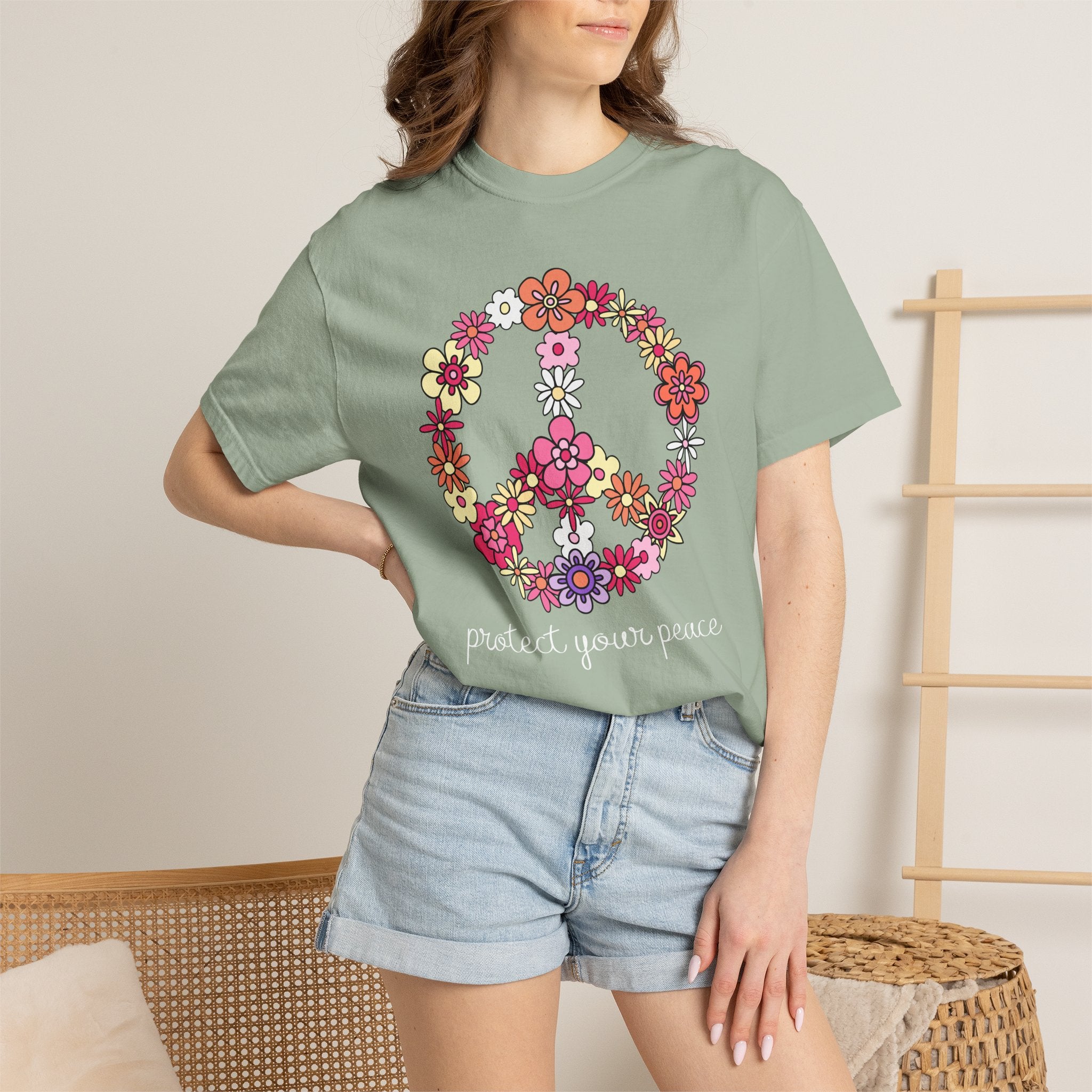Peace Floral T-Shirt — "Protect Your Peace" Vintage Flower Peace Sign Tee