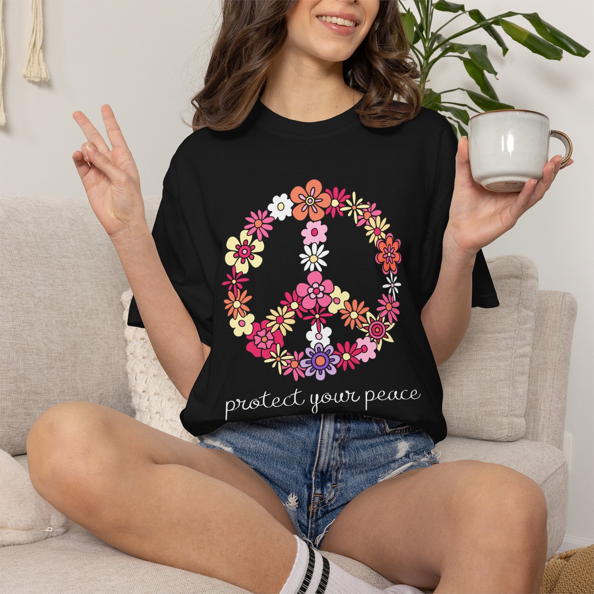 Peace Flower T-Shirt — "Protect Your Peace" Floral Peace Sign Tee