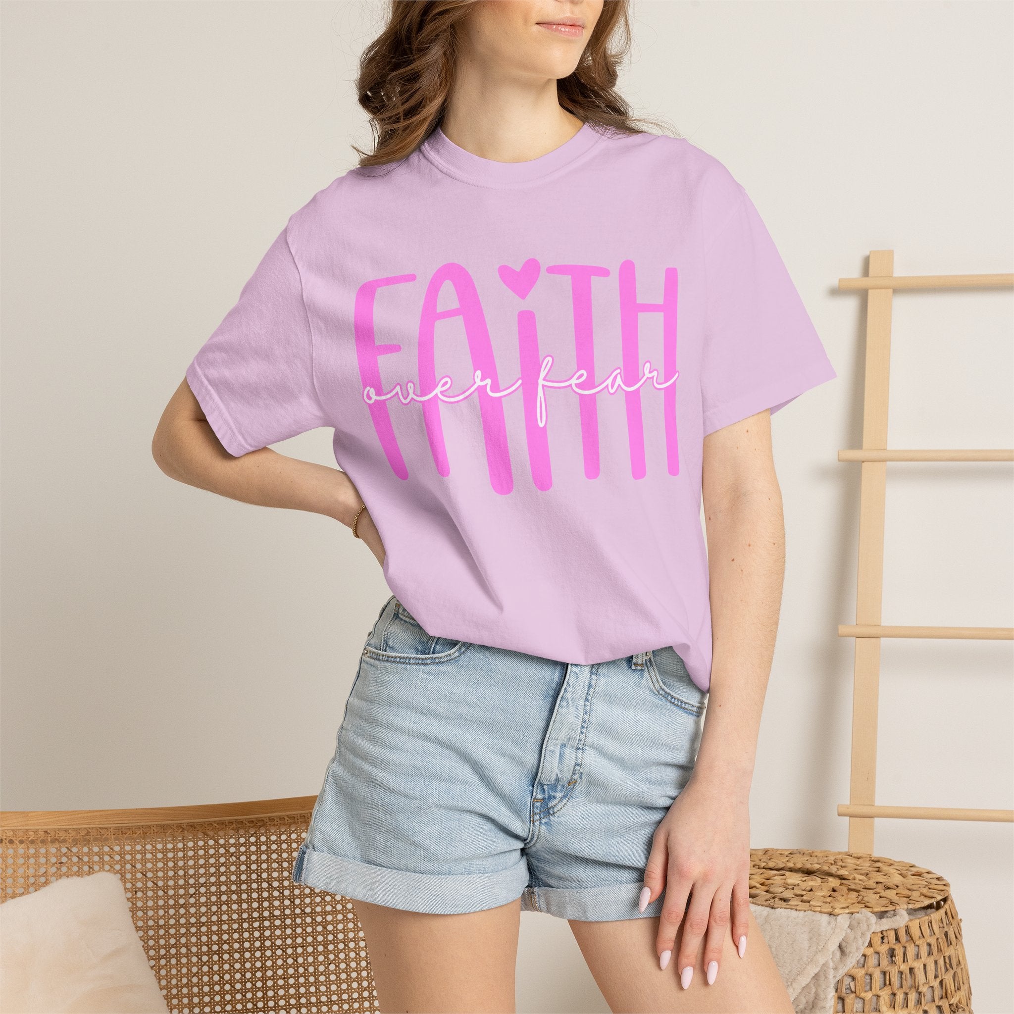Faith Heart T-Shirt — Pink Script Faithful Tee for Women & Teens