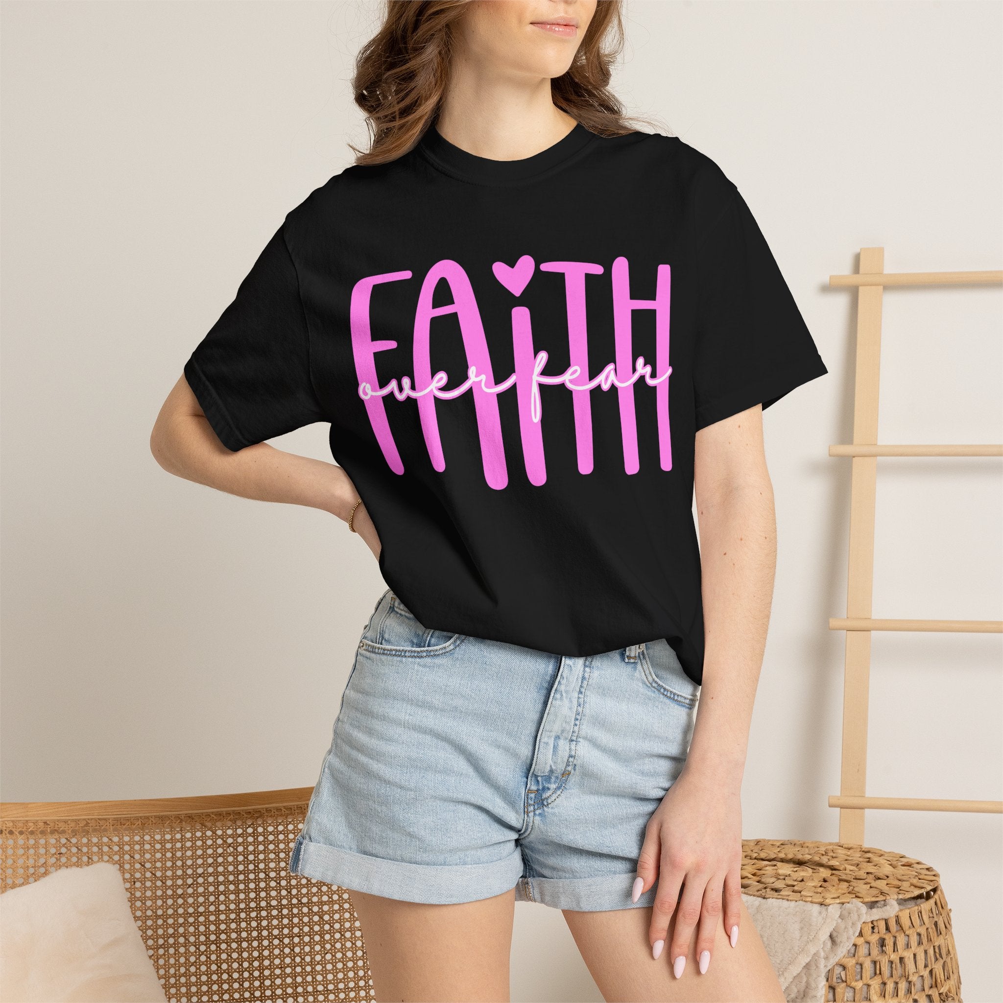 Faith Heart T-Shirt — Pink Script Faithful Tee for Women & Teens