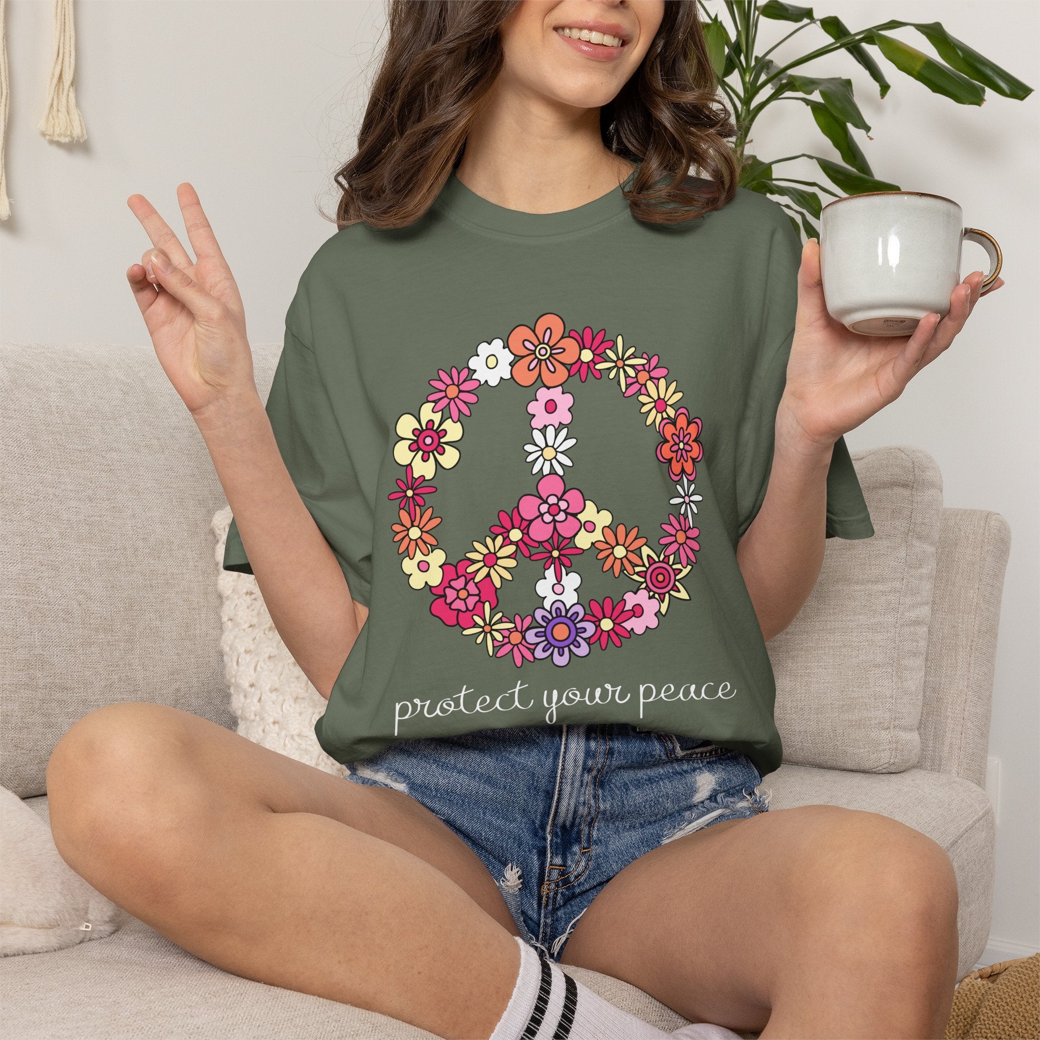 Peace Flower T-Shirt — "Protect Your Peace" Floral Peace Sign Tee